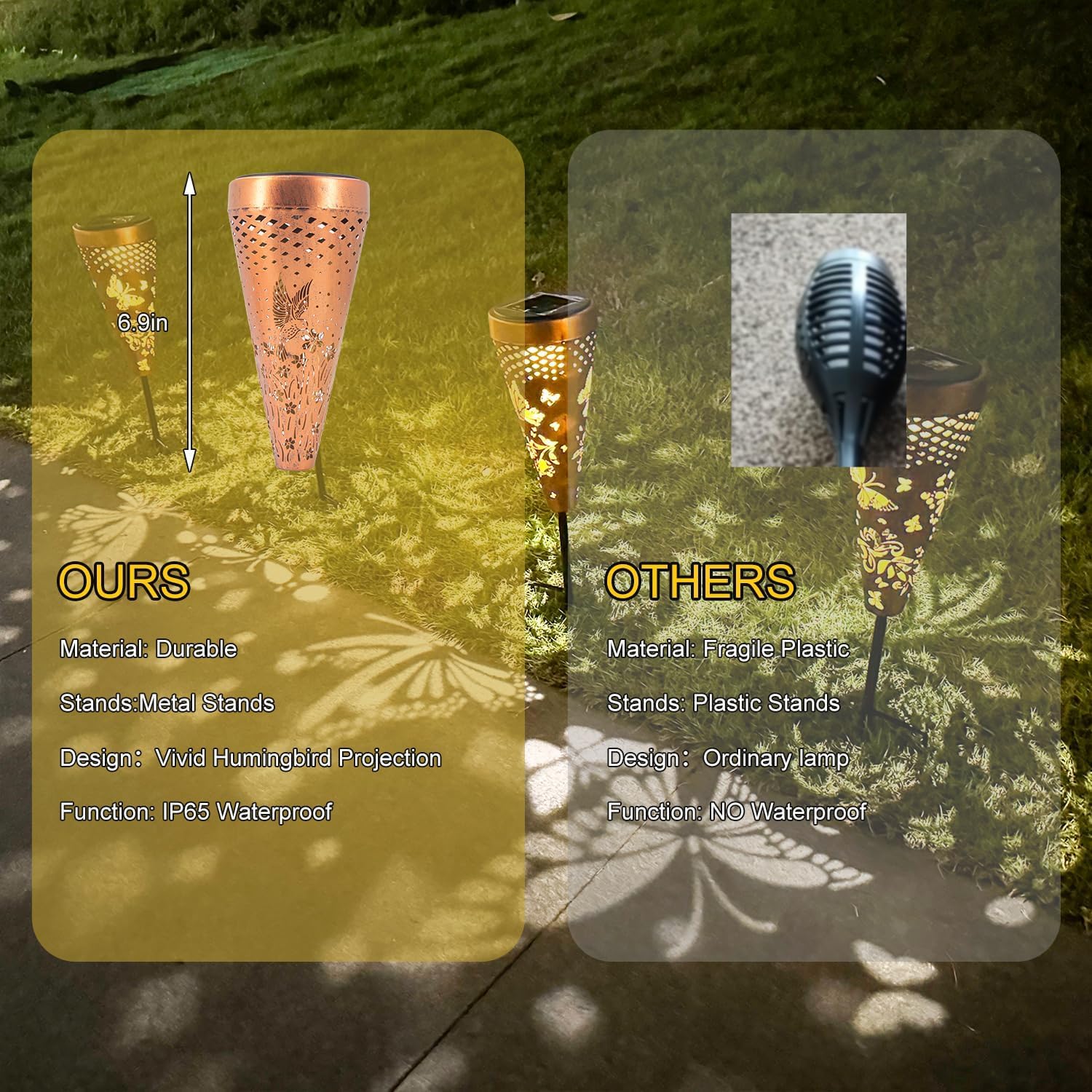 Dibieecn 4 Pack Hummingbird Solar Pathway Lights Outdoor,Metal Garden Decorations Outdoor Lights With Patterns And Warm Light,Wa