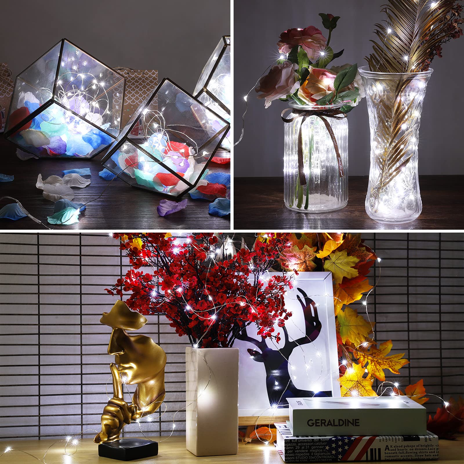 Ehome Fairy String Lights, 12 Pack Battery Operated 7.2ft 20LED Silver Coated Copper Wire Firefly Moon Lights for Party Christma