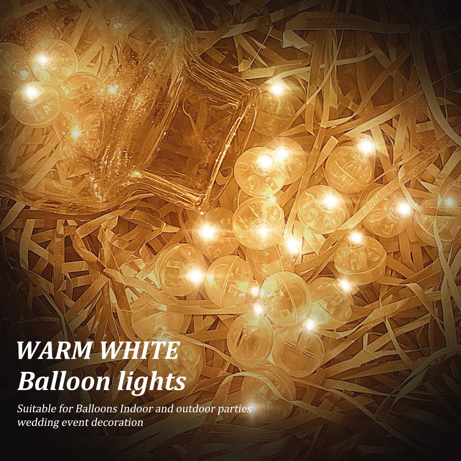 Aogist LED Balloon Light, Warm White, 50 Pcs, Round Flash Ball Lamp for Parties, Weddings, Halloween, Christmas, Model A01-Mini
