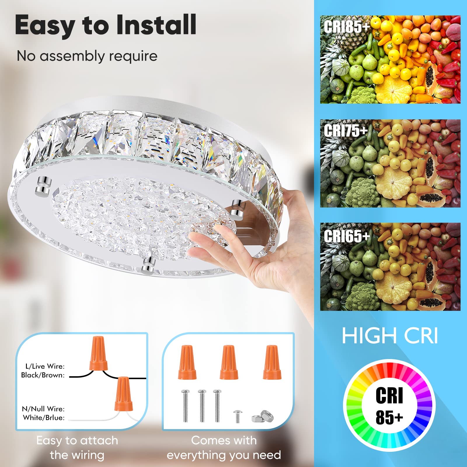 Brightever Crystal Chandeliers Flush Mount LED Ceiling Light 11-Inch 5000K Daylight White Model C2822-18W-CH-5K