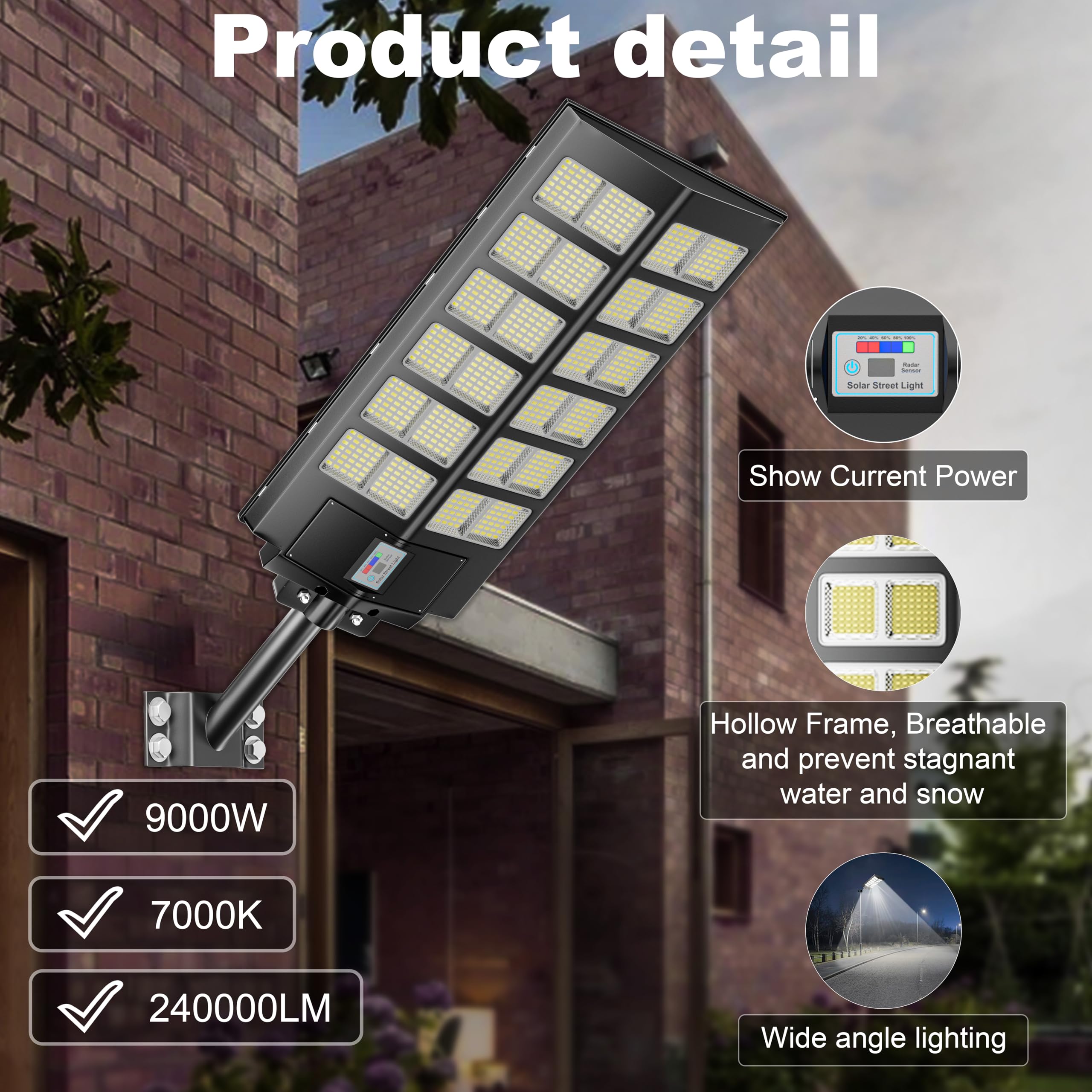 Vzyhik Solar Street Lights Outdoor Waterproof Dusk to Down - Large Commercial 9500W Outdoor Solar Light with Motion Sensor Remot