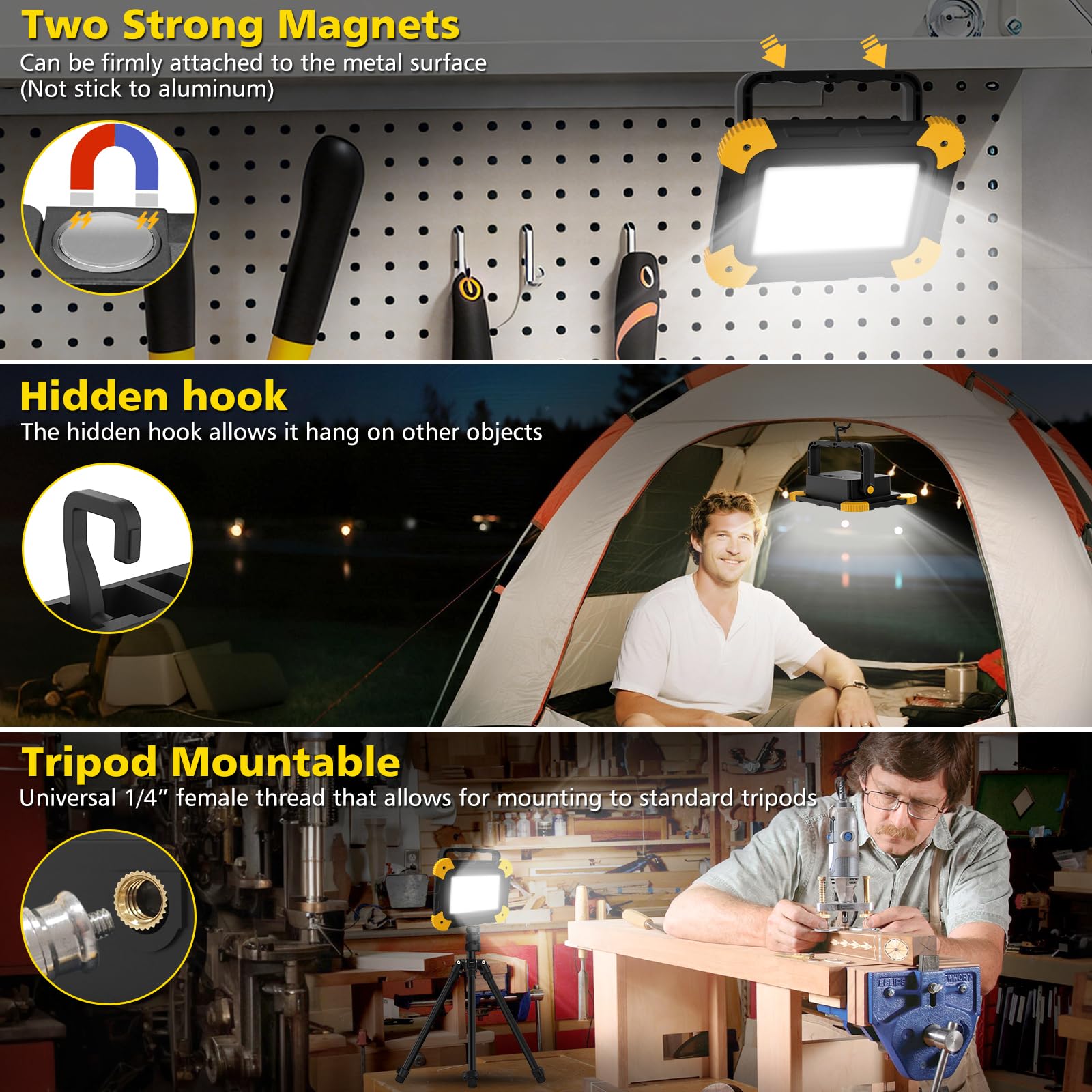 T-Sun Rechargeable Work Light Portable Led Work Light With Usb & Type C Charging Port  For Workshop Emergency And Job Site Lighting(2 Pack)