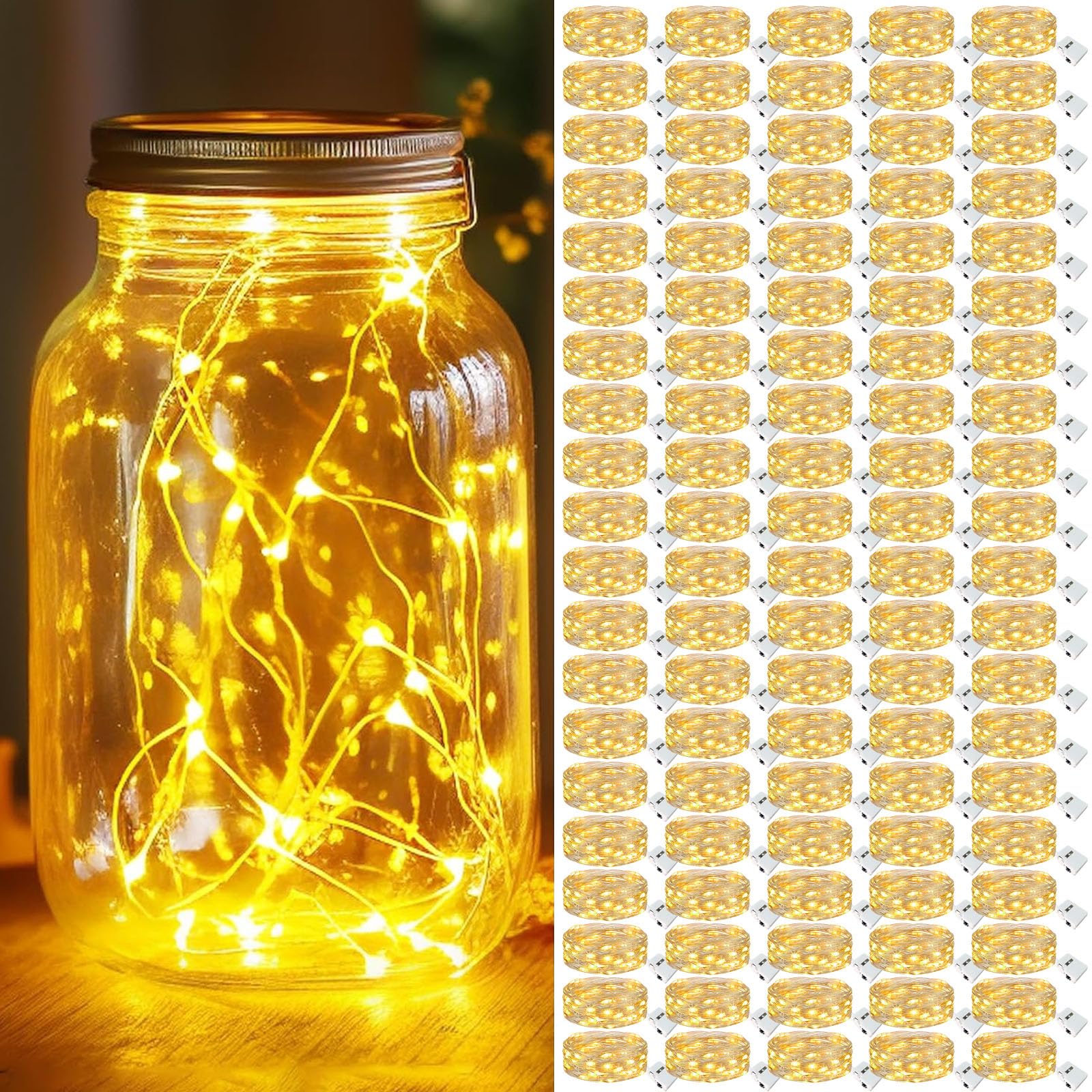 kolpop LED Fairy Lights, Battery Operated, Waterproof, Warm White, 100 Pack for Christmas, Mason Jars, Party