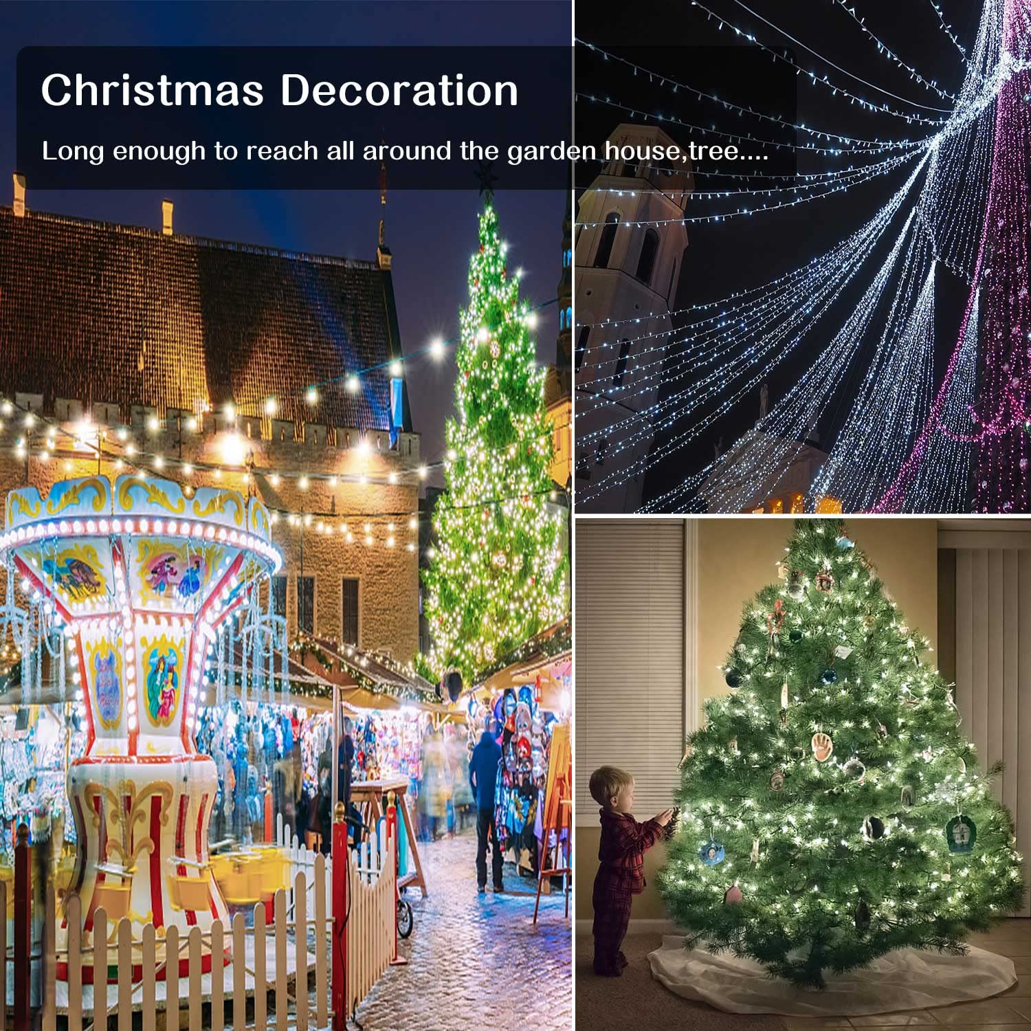 Zhouduidui Outdoor Christmas String Lights, 800Led 330Ft White Fairy Lights, 8 Mode Plug In Waterproof Indoor Outdoor Decor Ligh