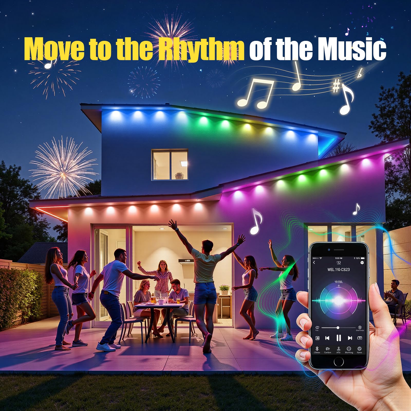 Yolsunes Permanent Outdoor Lights, 200ft RGB+IC, IP67 Waterproof Eaves Lights for Holiday Decor, Remote/App Control, White, Model HCP045