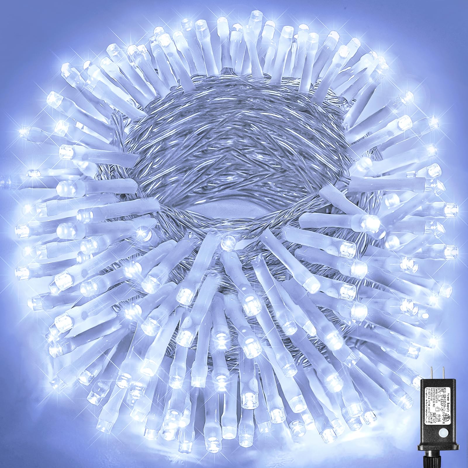 99ft 300 LED String Lights Indoor - White Christmas Lights Outdoor Waterproof Clear Wire, 8 Modes Connectable Twinkle Fairy Stri