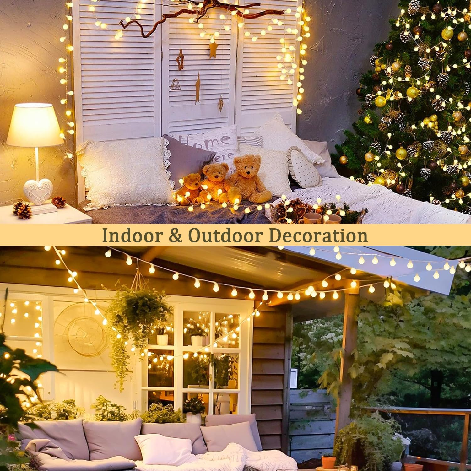 JMEXSUSS 100 LED Globe String Lights, Warm White, Battery Operated, Waterproof, 33FT with Remote for Indoor/Outdoor Decor