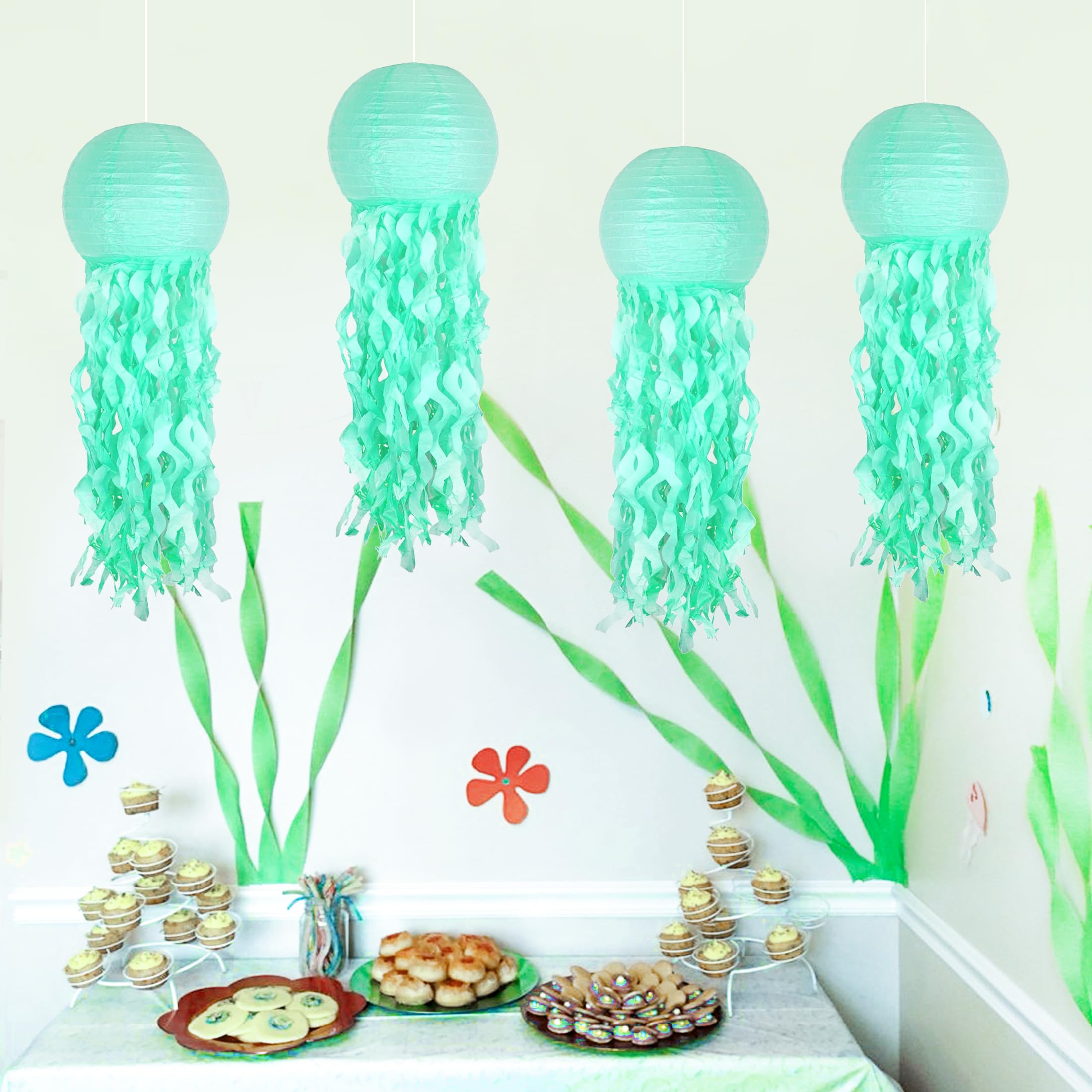 UNIIDECO Jellyfish Paper Lantern Decoration, Green, Ocean Theme, Model Lan21