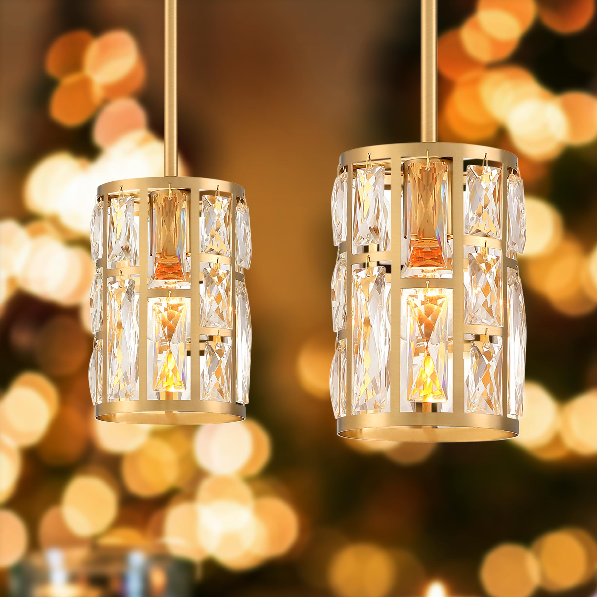 Modern Crystal Pendant Light Fixture 3-Pack Gold Finish Hanging Lighting Crystal Chandelier For Kitchen Island