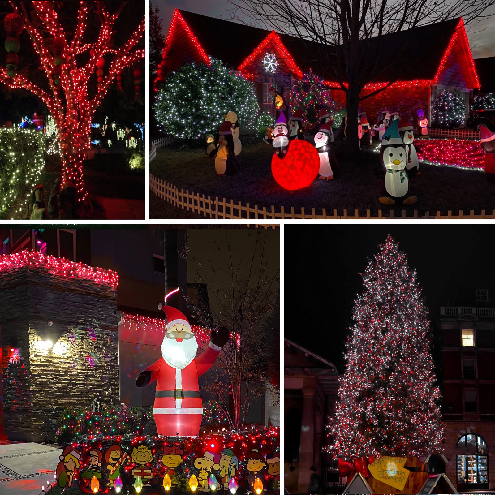 Connectable Red And White Christmas String Lights, 2Pack 164Ft 400Led Christmas Lights For Outside/Indoor, Plug In Christmas Tre