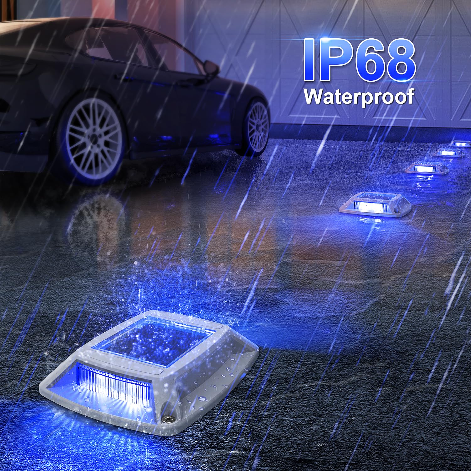 Etetale Solar Driveway Lights 12 Pack, Solar Powered Ip68 Waterproof Solar Dock Lights, 4 Led Driveway Markers Deck Lights For Dock, Pathway, Walkway, Sidewalk, Garden, Yard, Stair, Marine Use (Blue)