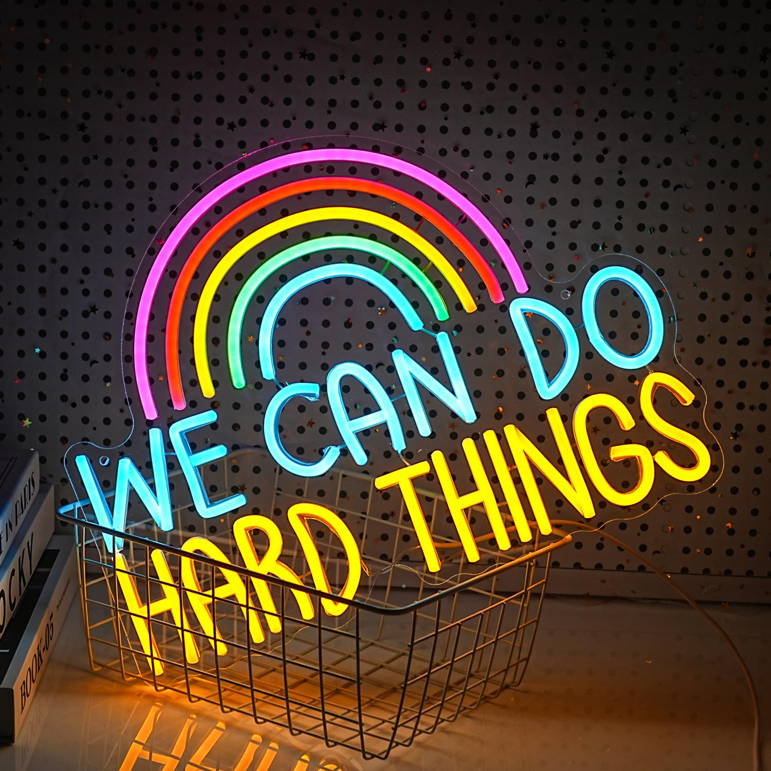 GNVETZLL We Can Do Hard Things Neon Sign - USB Powered, Dimmable LED, Multicolored, 16.3x12.4in, Perfect for Wall Decor & Parties