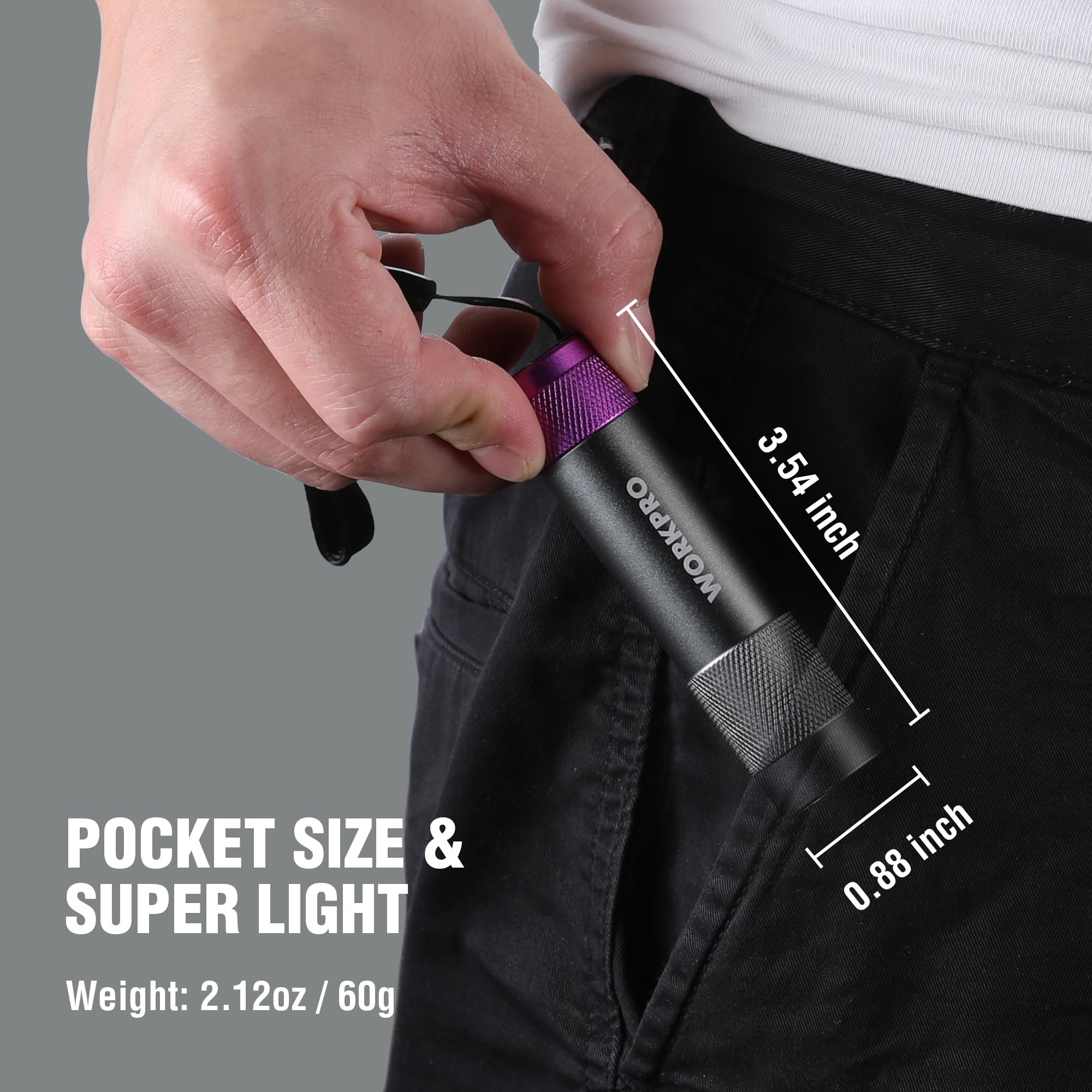 Workpro Uv Flashlight Black Light, 365Nm Uv Rechargeable Flashlight, Small Portable Black Light For Pet Dog Urine, Stains Detect