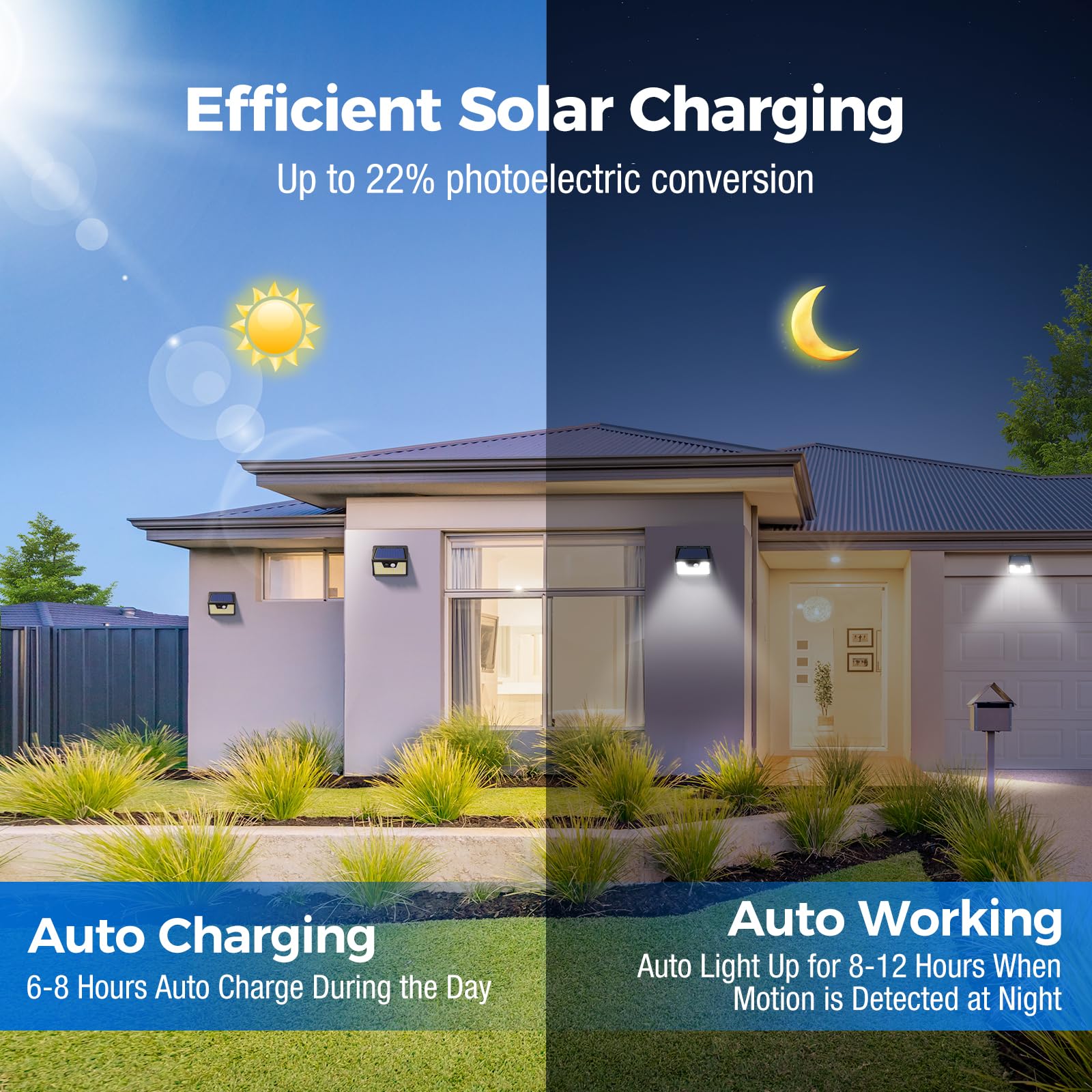 Peasur 18 Pack 140 LED Solar Lights - Waterproof Outdoor, 3 Modes, Motion Sensor, 6000K Black