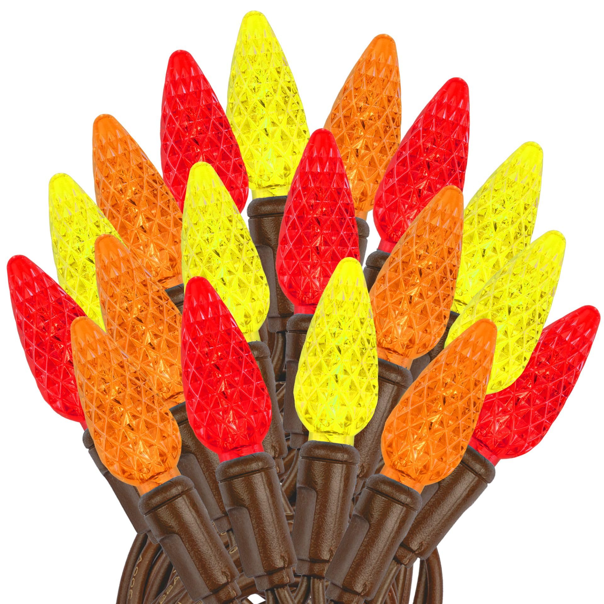 Novelty Lights 24Ft 70 Led C6 Led Thanksgiving String Lights  Outdoor Christmas Tree Commercial Grade Led String Lights  Permanent Christmas Lights Outdoor Tree Decorations (Yellow/Red/Orange)