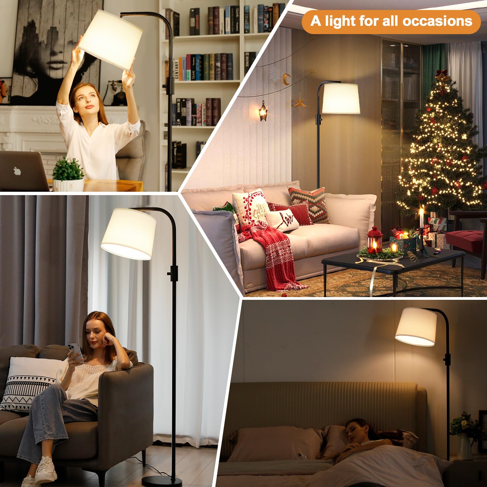 Ambimall Floor Lamp - 9W LED, Fully Dimmable, 63.4 inches, Metal, Black and Linen White