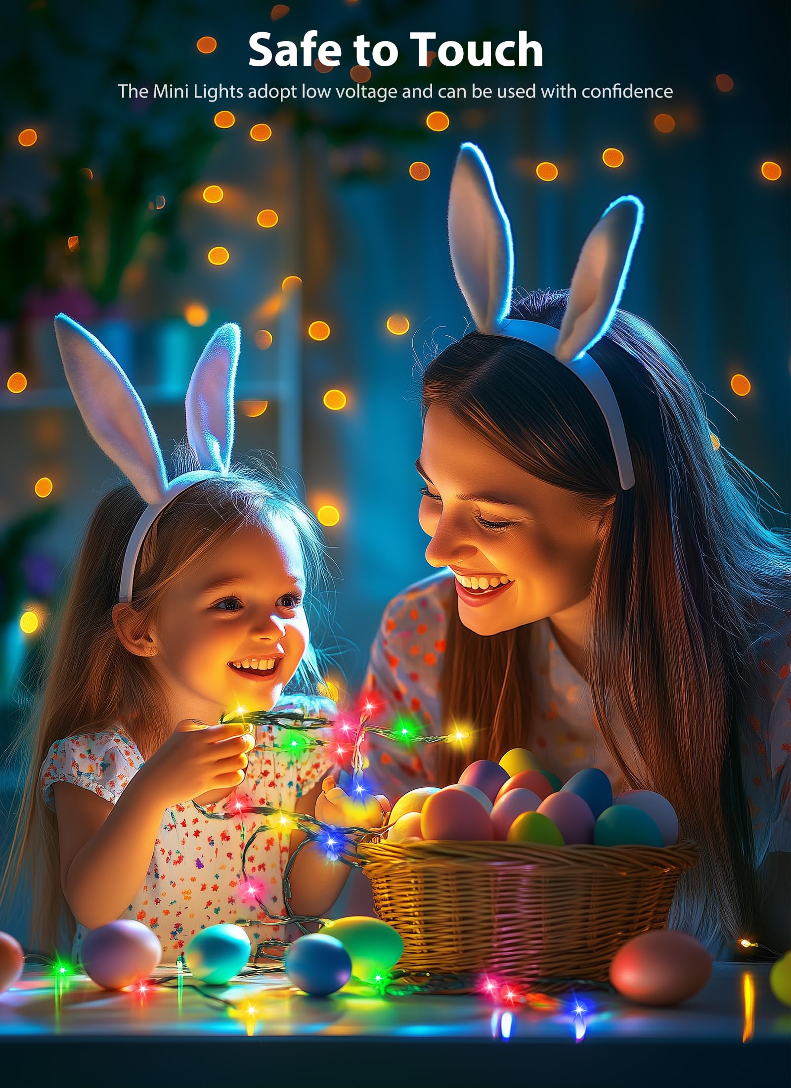 Minetom Easter Mini Lights, 100 LED 39ft Twinkle Lights, 8 Modes, Pastel Green Wire, Connectable for Indoor Outdoor Decoration