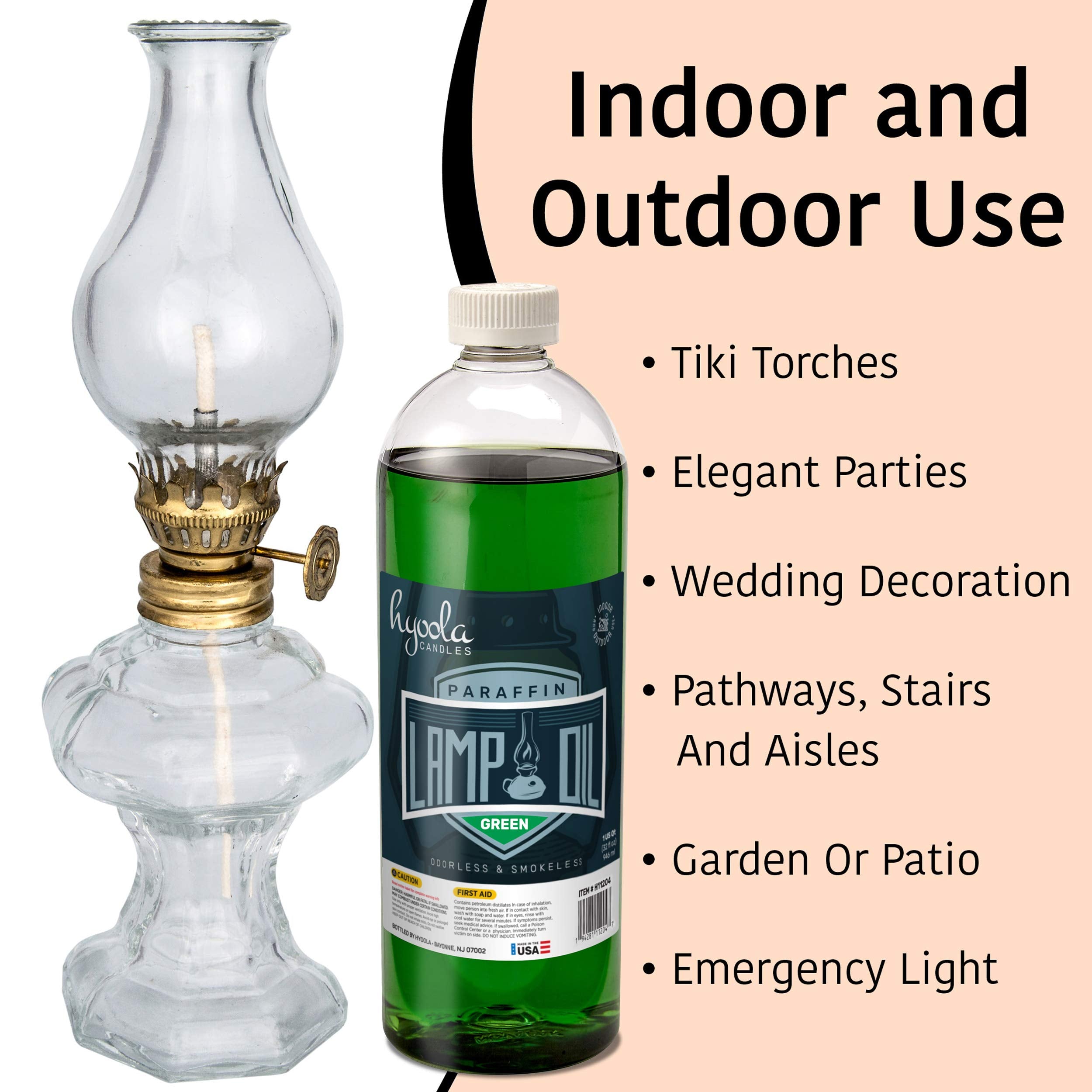 Hyoola Candles Liquid Paraffin Lamp Oil - Green Smokeless, Odorless, Ultra Clean Burning Fuel For Indoor And Outdoor Use - Highest Purity Available - 32Oz
