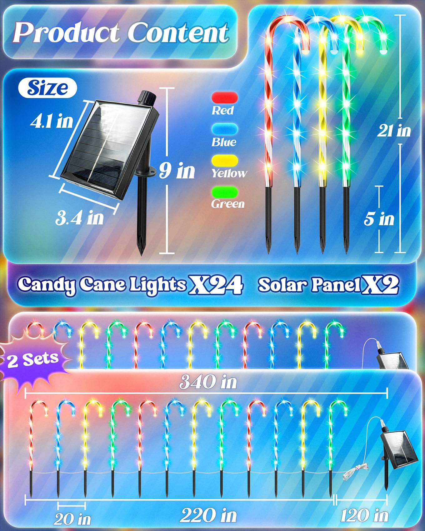 Anordsem Solar Christmas Decorations Outdoor: 21 Candy Cane Stake Lights 24 Pack - Waterproof Led 8 Colorful Lighting Models For Yard Pathway Xmas Tree Decor - 2026 New Year Gifts For Homeowners