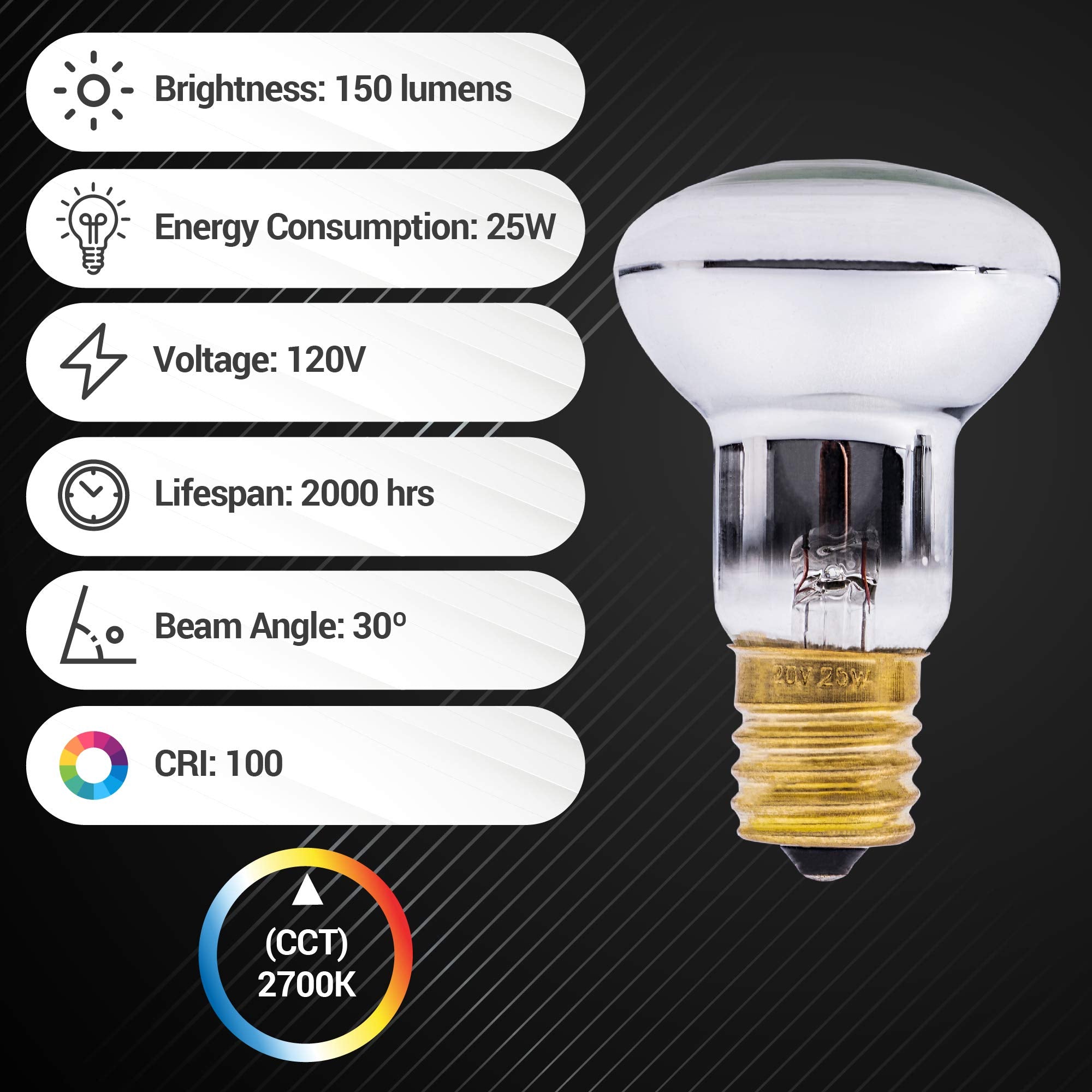 BlueStars R39 E17 25W Lava Lamp Bulbs - 4 Packs, 2700K Warm White, Dimmable, Silver Reflector Type