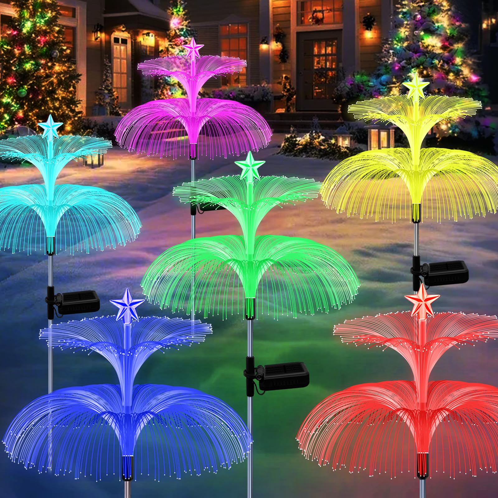 Solar Christmas Lights  6 Pack Solar Star Jellyfish Lights 7 Color Changing Fiber Optic Light Gardening Gifts For Mom Grandma Women  Flower Light For Outdoor Yard Garden Decor