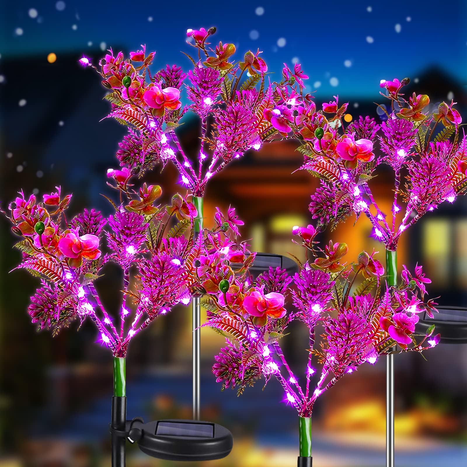 Neporal Solar Garden Lights - 4PK Purple Phalaenopsis, Waterproof Outdoor Decor, Yard and Halloween Decorations
