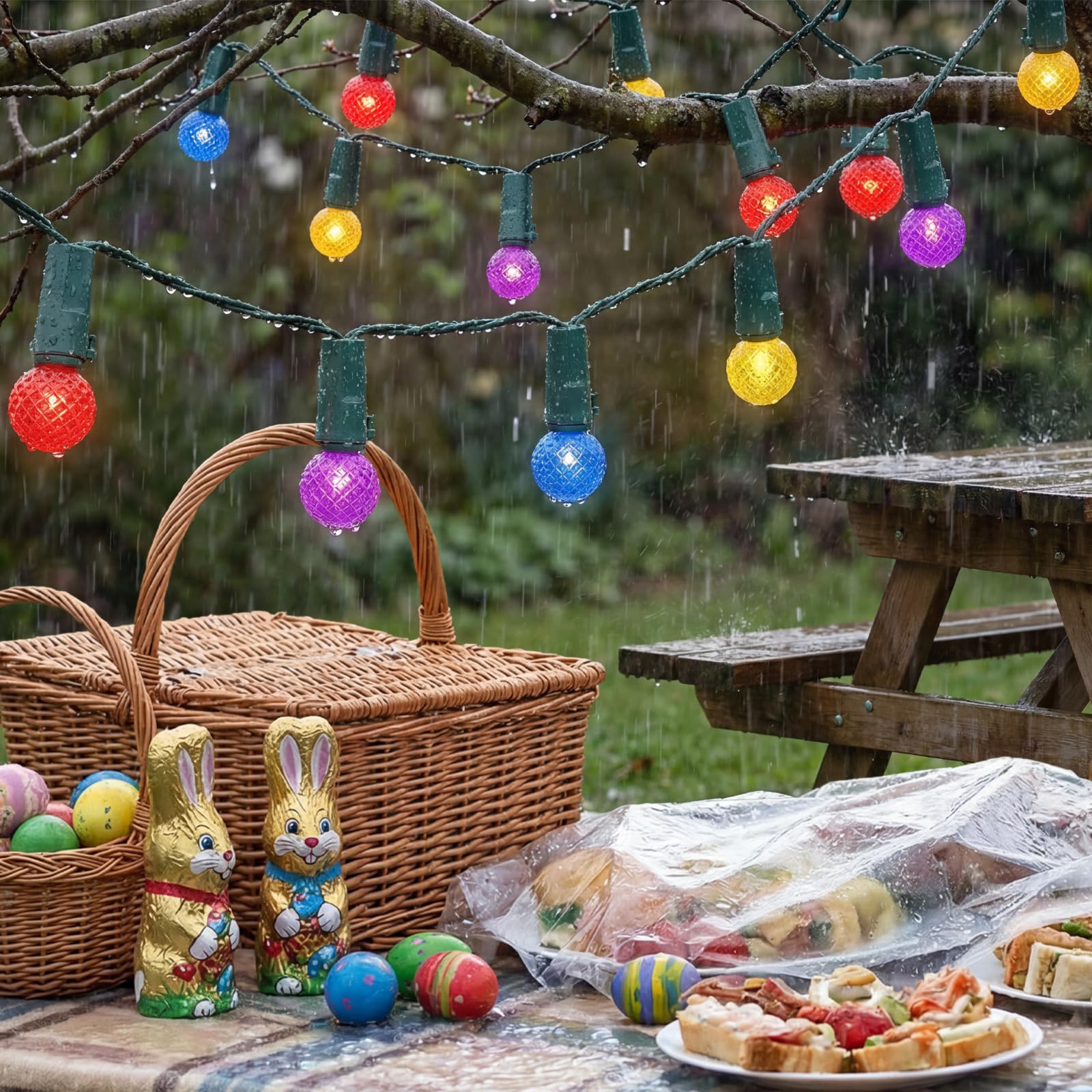 Baquler 20 ft Easter Spring String Lights Easter Colorful Slow Twinkling Plug in String 60 LED Firefly Flash Lights Garland Wate