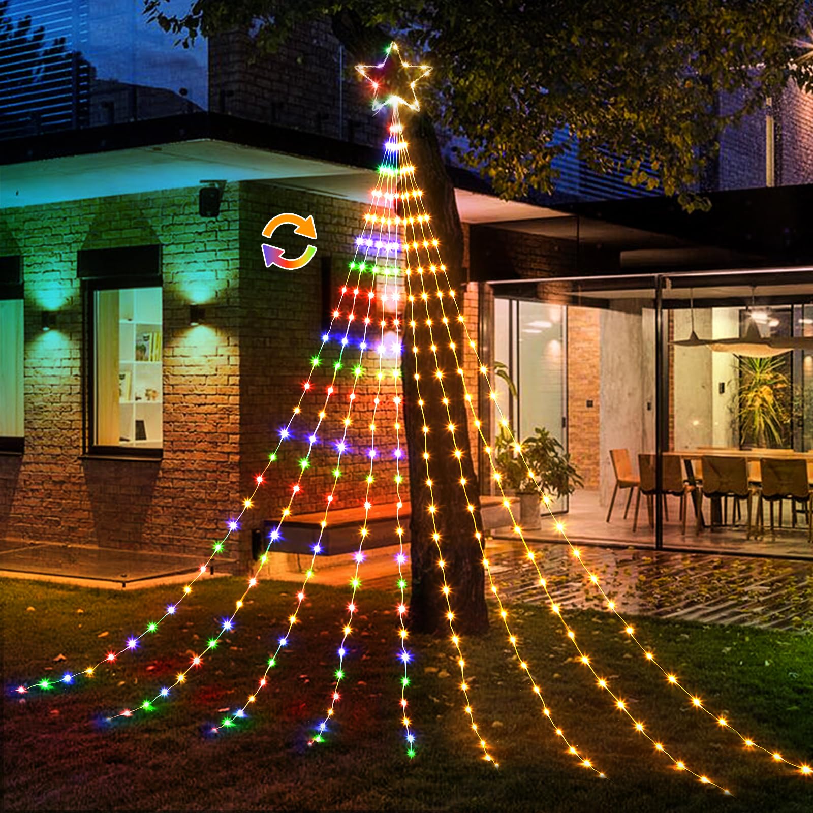 Brightown Christmas Star String Lights, 344 LED, 11.8ft, 9 Strands, Warm White & Multicolor, Model JY-24MFL344D03