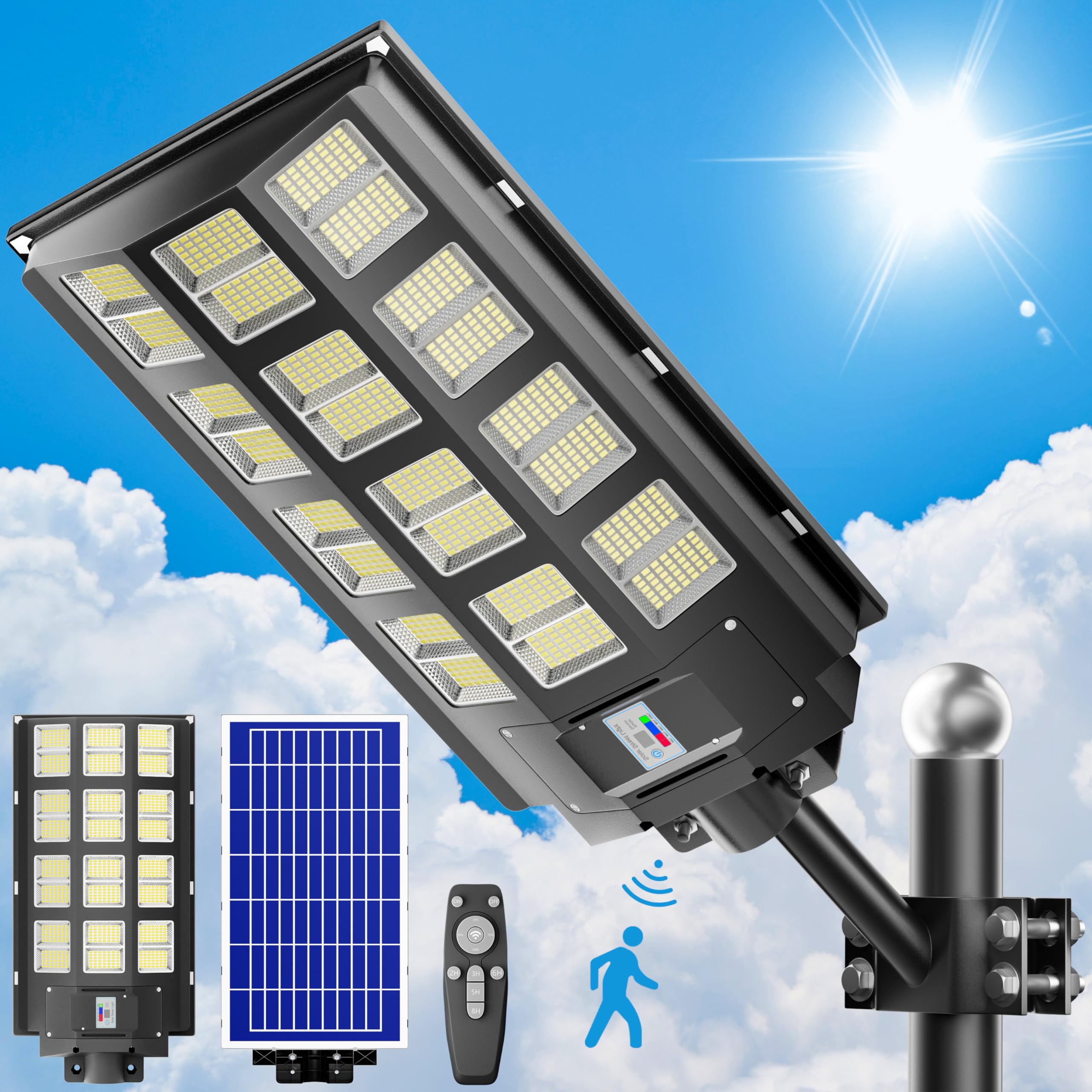 loyoele Solar Street Light 3200W Outdoor Waterproof, Solar Outdoor LED Street Light 120000 Lumens 7000K Dusk to Dawn, LED Wide A
