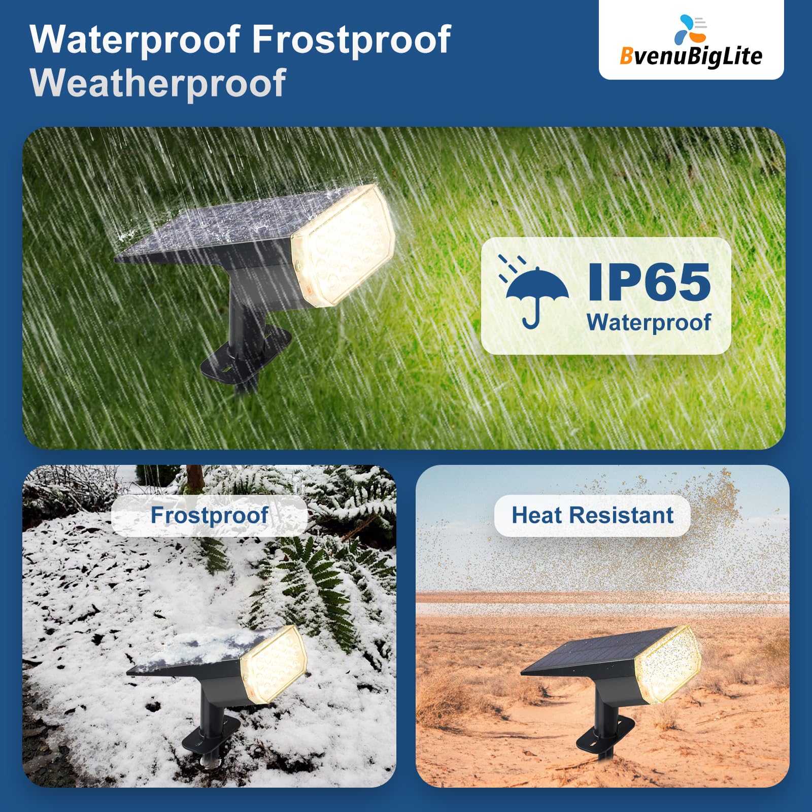 Bvenubiglite Waterproof Solar Lights Outdoor: Ip65 Led Spot Light Decorations For Garden - 3 Lighting Modes Solar Powered For Yard - Halloween Christmas Lights Landscape Pathway Drive Patios 2Pc Warm