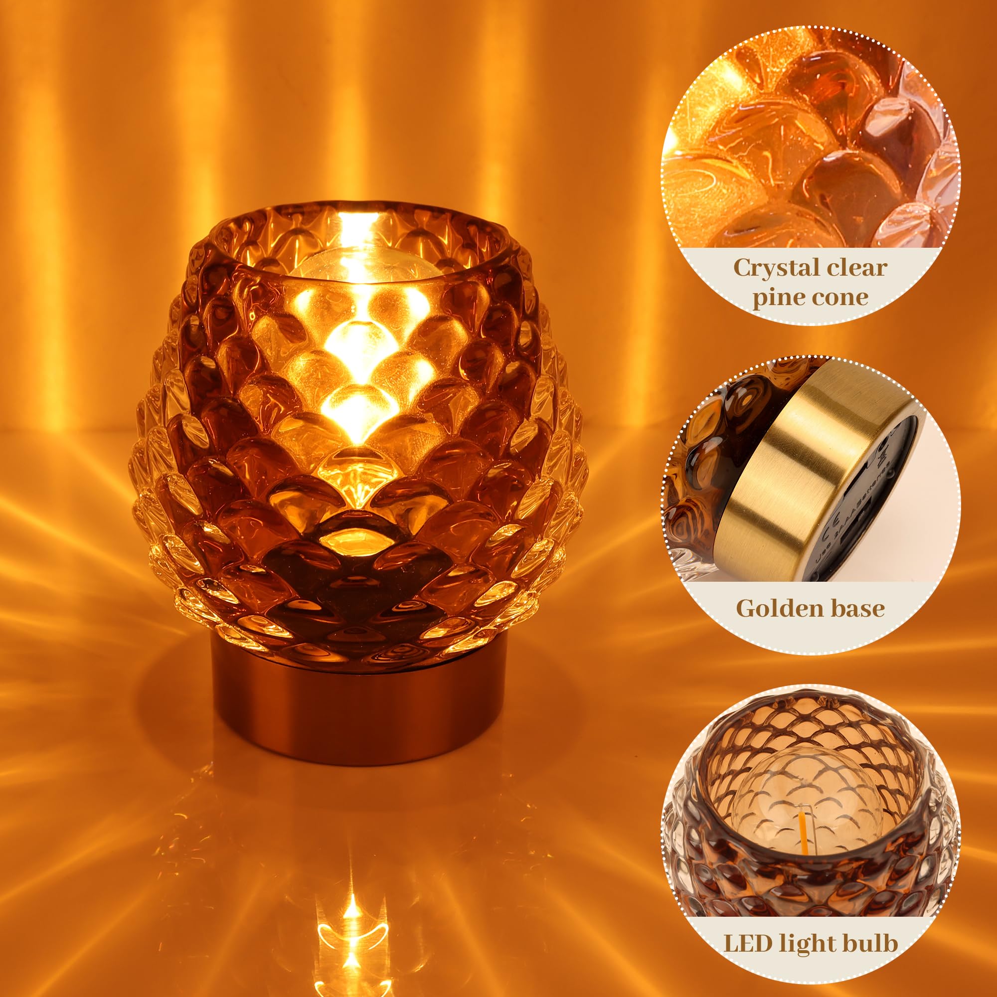 Cycodo Small Table Lamp With Timer,Cordless Battery Operated Lamp With Led Bulb,Glass Battery Powered Lamp For Bedroom/Bathroom/