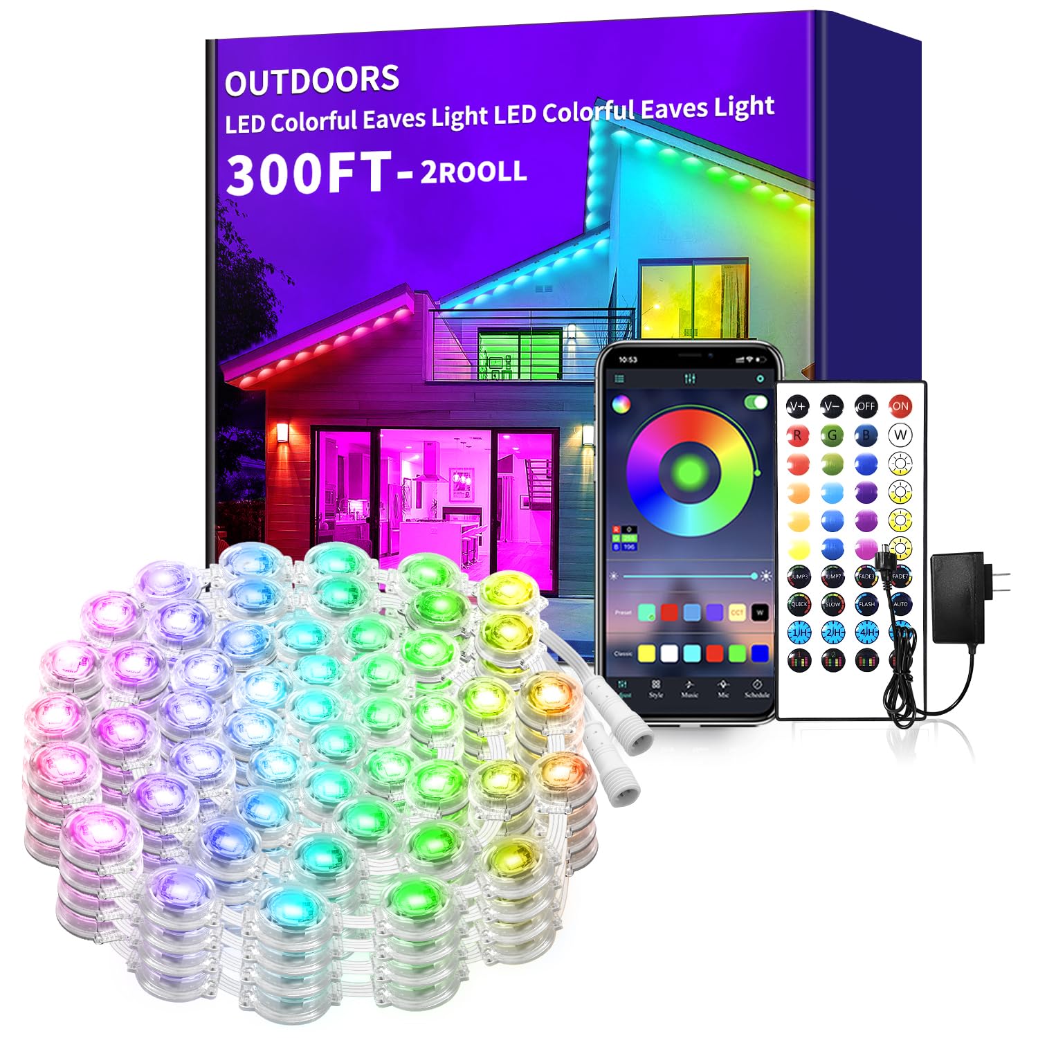 Yocrostar 300ft Permanent Outdoor Lights, RGB LED Eaves Lights,IP67 Waterproof LED Eaves Lights for Christmas,Halloween Decor,Ou