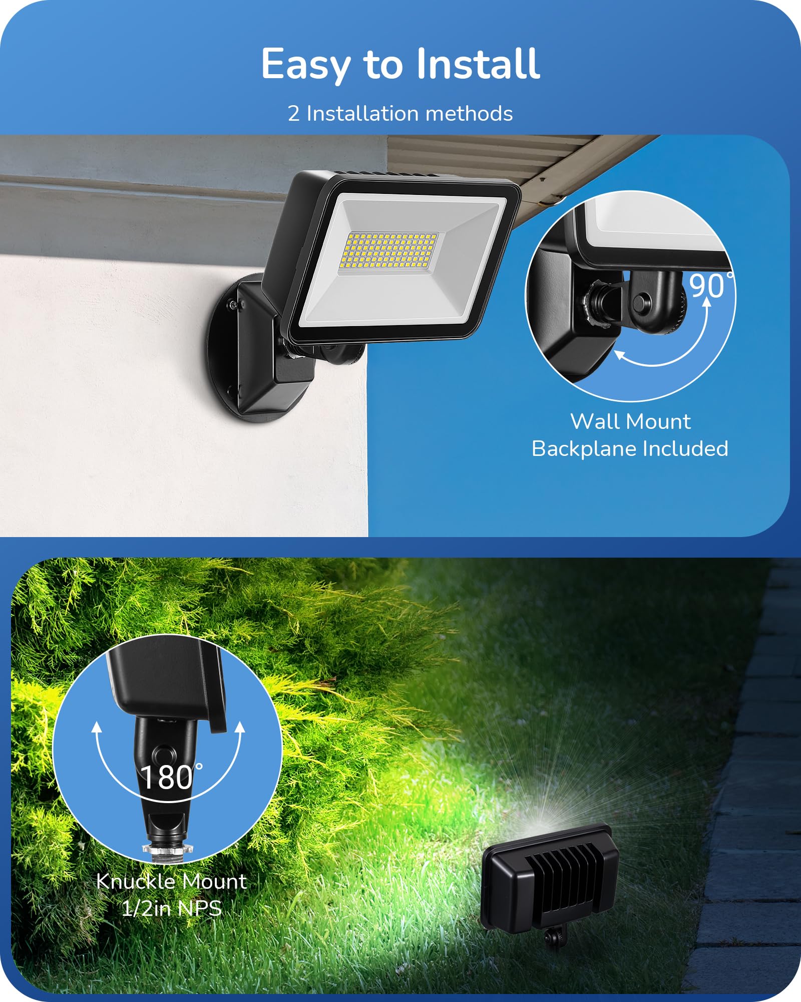 EDISHINE 10000LM LED Flood Light 2 Pack, 73W Waterproof Security Light, 5000K Daylight White, Black, Model HFLB07D