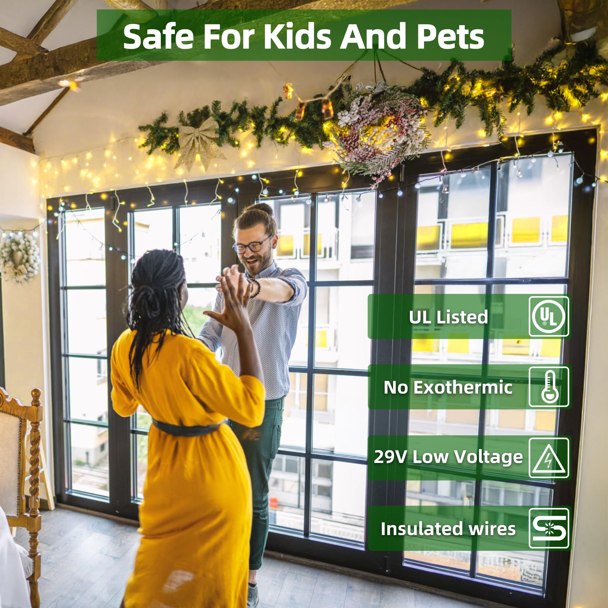 XIKENGSHQ 1296 LED Outdoor Christmas Lights, 131FT, 288 Drops, Warm White, IP44 Waterproof, 8 Modes, Model WX-1296L