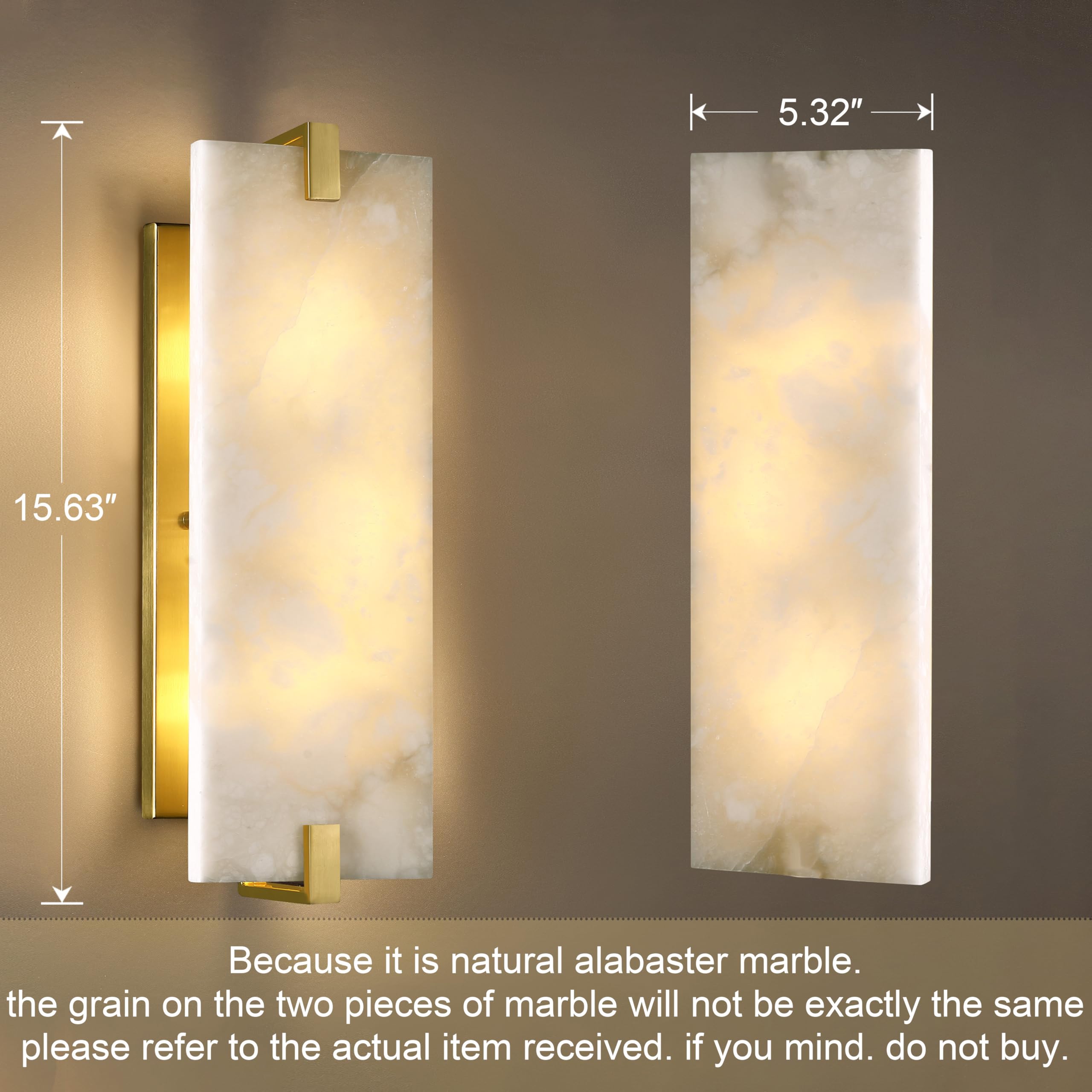 Cjy Chenjinyan 2 Light Square Alabaster Marble Bathroom Wall Sconce Modern Concise Style Wall Light Fixture,Brushed Bronze Finis