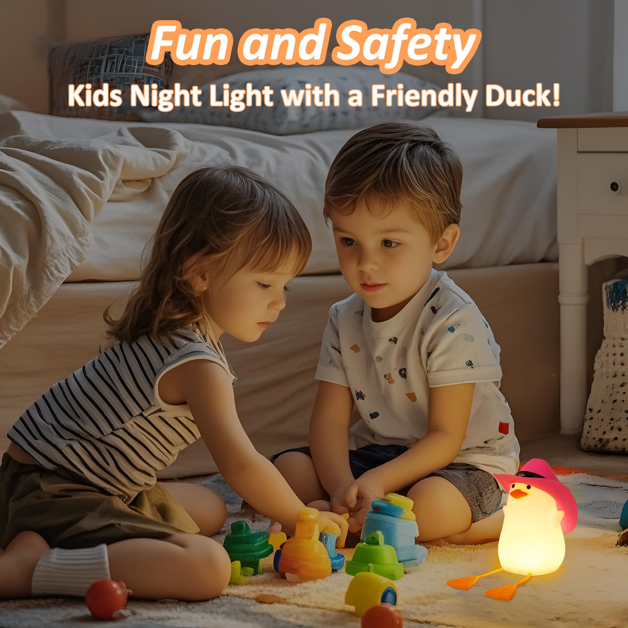 Anywin Cute Benson Ducks Night Light, Squishy Touch Silicone Animal Nursery Bedside Lamp, Dimmer & Rechargeable, Birthday Gift F