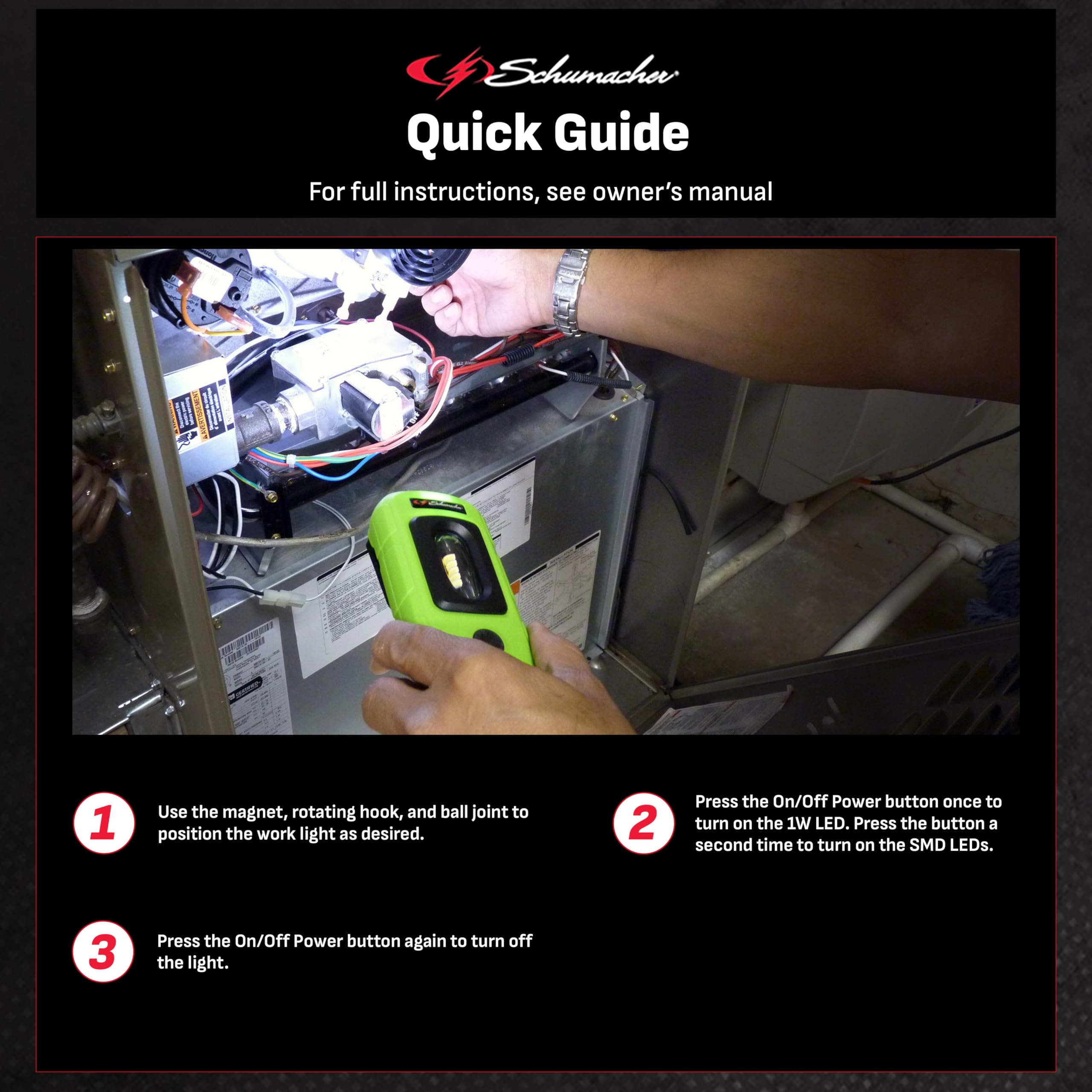 Schumacher Sl26Gu Led Cordless Work Light And Magnetic Torch With 360° Positioning - 360° Swivel And 90° Tilt – Rechargeable Lithium Battery – Magnetic Base – Foldable Hook