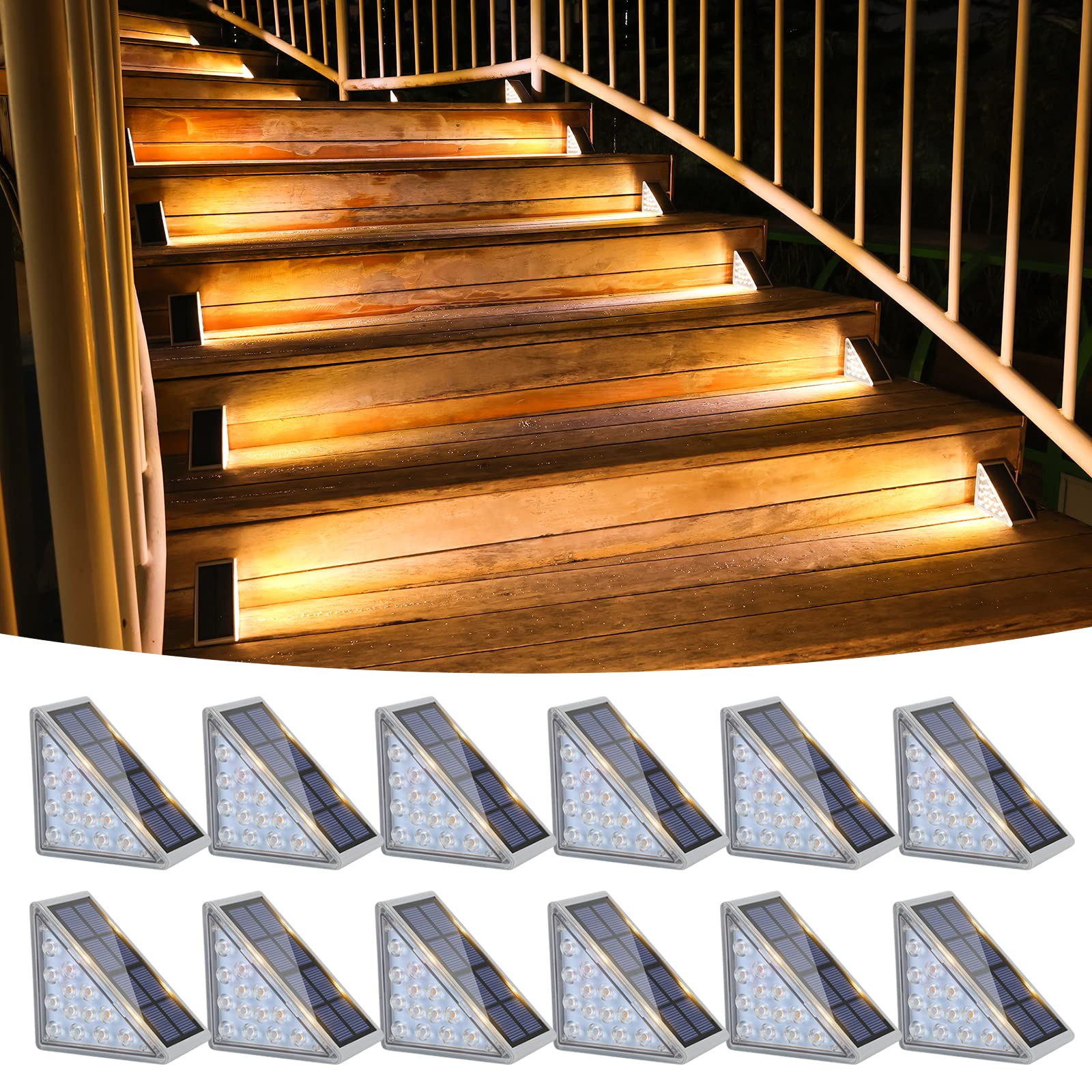 VOLISUN Outdoor Stair Lights, Solar Step Lights, IP67 Waterproof, 80 Lumen, 12 Pack, Warm White, Model 21159ZM