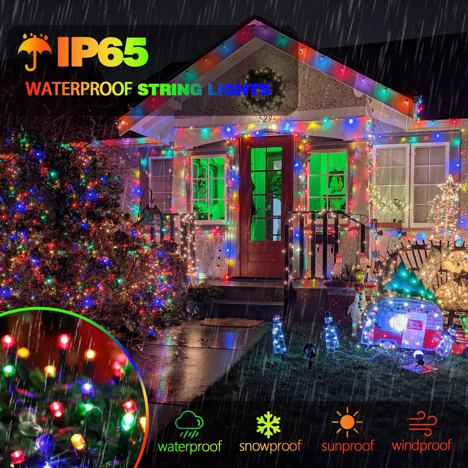 2 Pack Solar Christmas Lights Outdoor Waterproof  Super Bright 90Ft 160 Led Solar String Lights  8 Lighting Modes Green Wire Twinkle Fairy Lights For Xmas Garden Decorations (Multi-Colored)