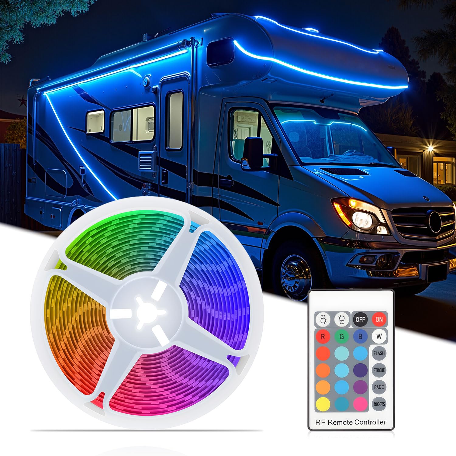 CCBASEBALL RV LED Strip Lights, 12V Multicolor Awning Lights with Remote Control, Waterproof, Model rv led strip light-1