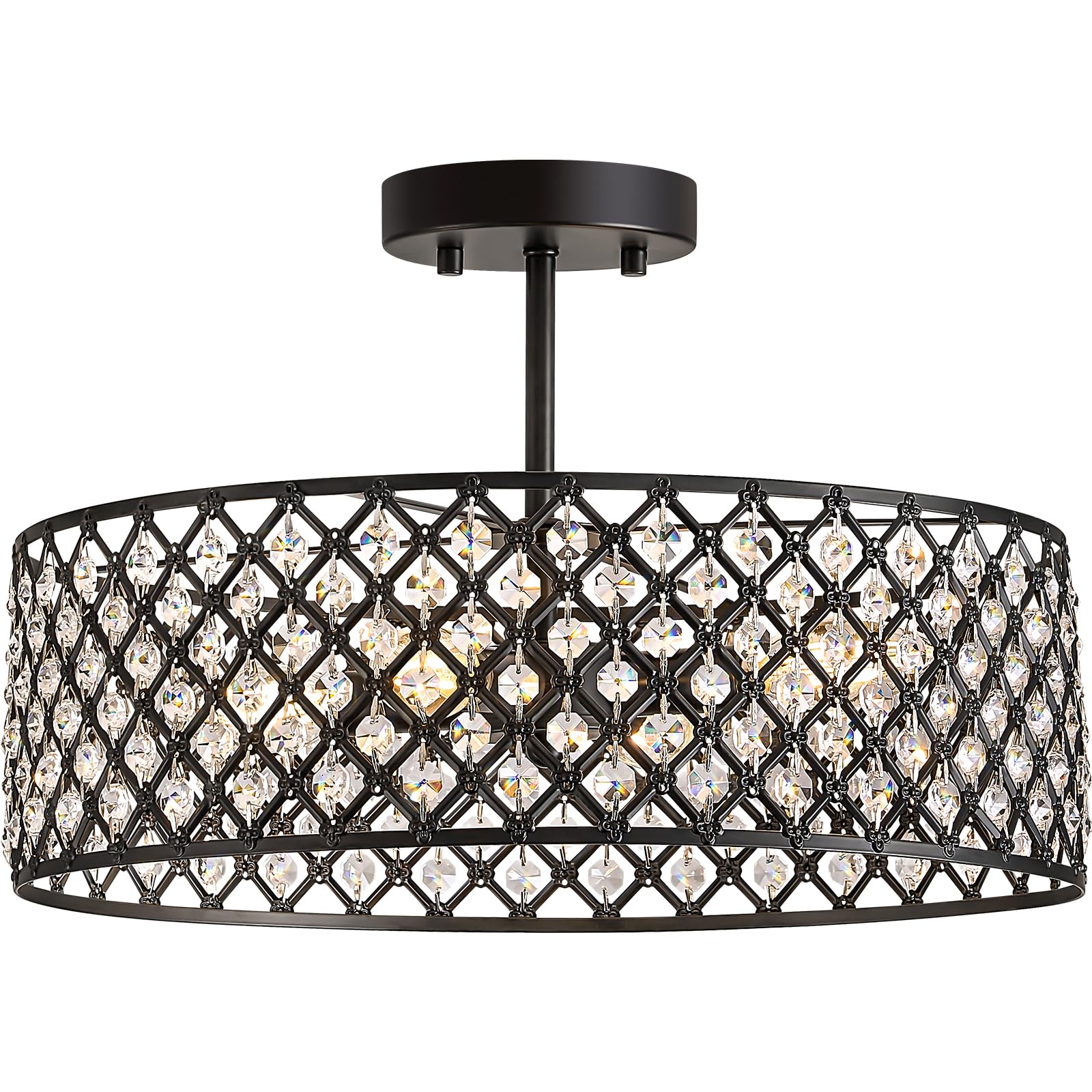 Bzvesr Black Crystal Ceiling Light Fixture Modern Semi Flush Mount Ceiling Lighting Fixture Round Small Chandelier For Dining Room  Hallway  Entryway  Kitchen  Bedroom Foyer 4 Light 15.7 Inch