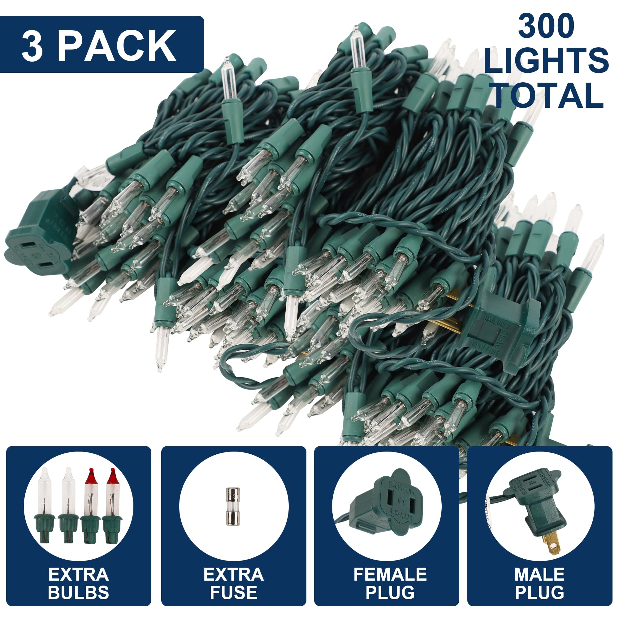 Watereem 3 Pack Clear Christmas String Lights  100 Count Each  Incandescent Mini Christmas Lights  Connectable Xmas Tree Light For Indoor Outdoor Garland Birthday Holiday Wedding Festival Party
