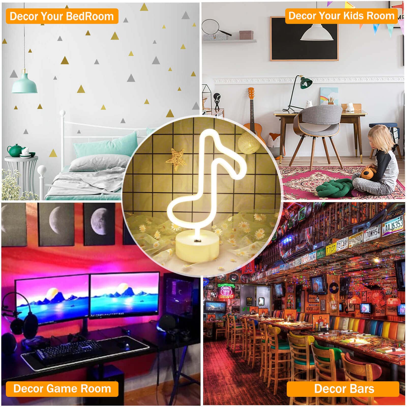 VIFULIN Musical Note Lights Music Note Neon Lamp Music Note Lights Neon Light Signs Music Note LED Light USB/Battery Operated Ne