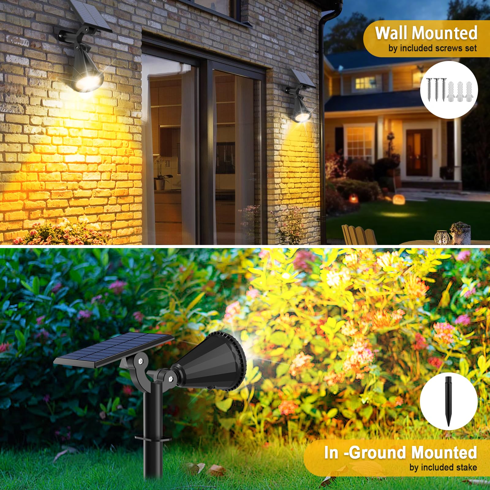 Welalo Solar Spot Lights Outdoor Waterproof For Flag, [6 Pack/4 Modes] Landscape Spotlights 180 Adjustable Solar Powered Lights