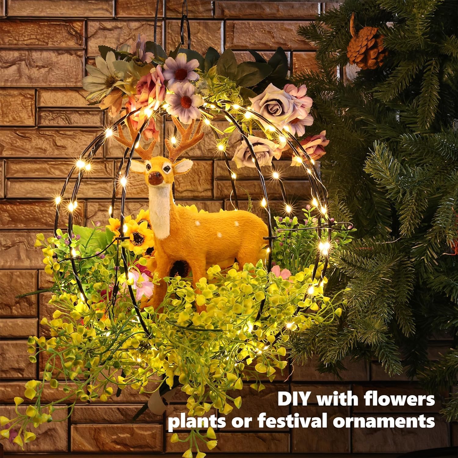 Flacchi Christmas Hanging Ball Lights Set of 2, Warm White, Waterproof, 8 Modes, SSM0120-S-6V, Indoor/Outdoor Fairy Lights