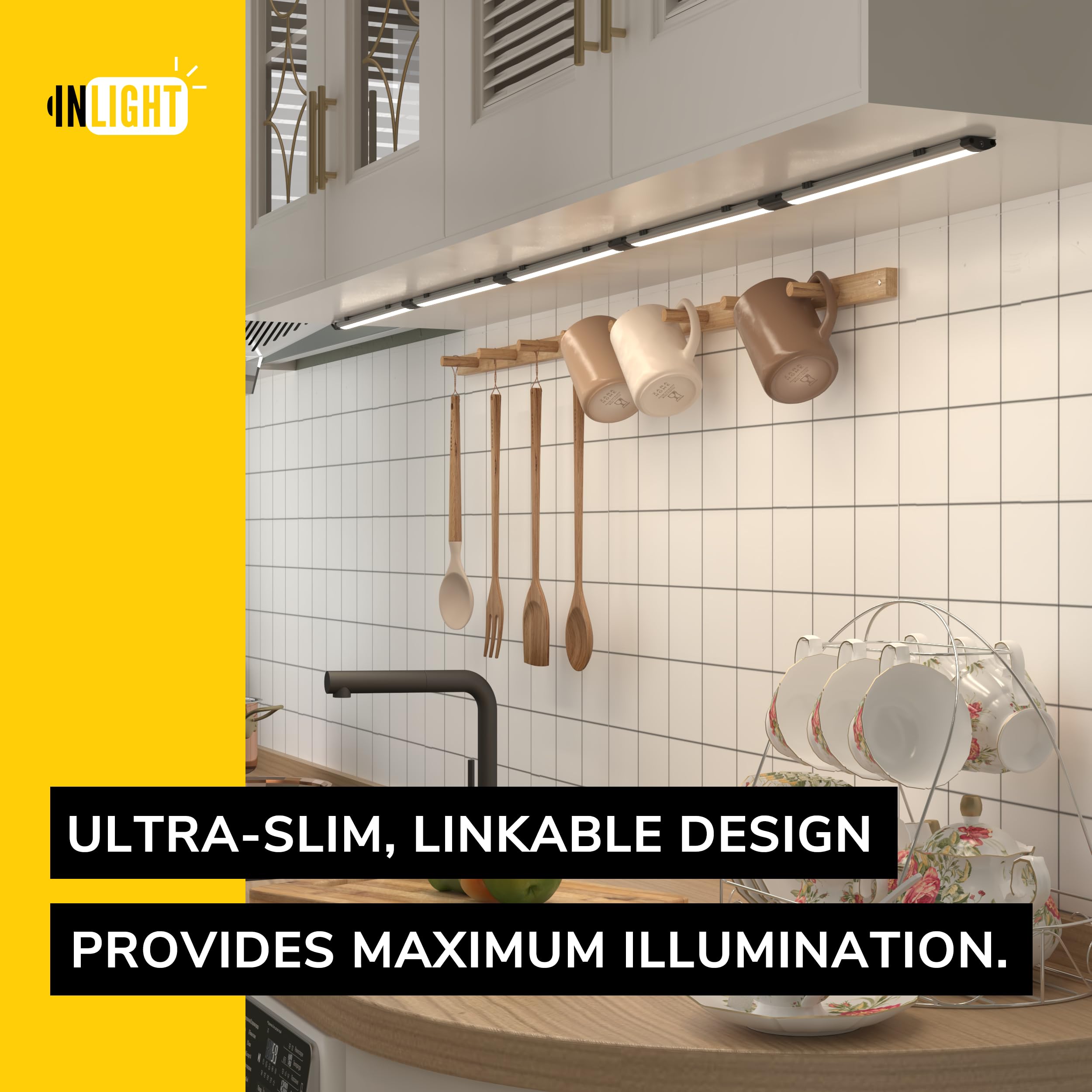 GETINLIGHT LED Under Cabinet Lighting Kit, Dimmable, 12-inch, Brushed Nickel, Day Light 5000K, 3 Pack, Model IN-0110-23-SN