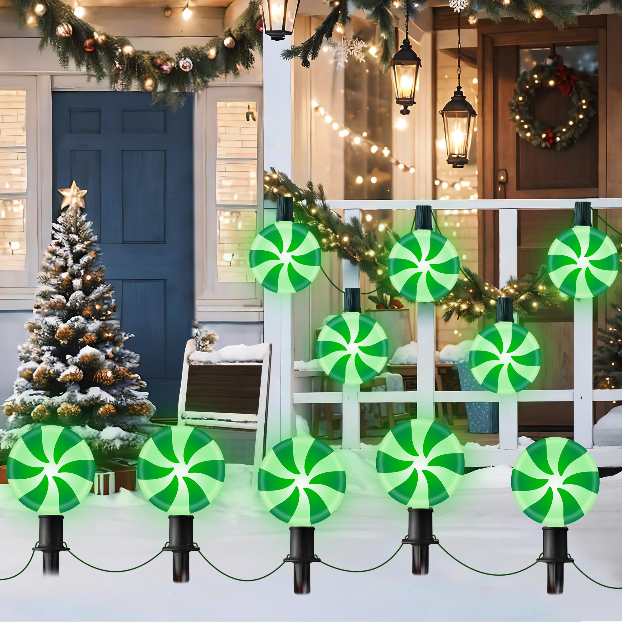 Ultimate Unicorn Christmas Lollipop Pathway Lights for Garden Christmas Decoration Green, 10 LED Peppermint String Lights with S