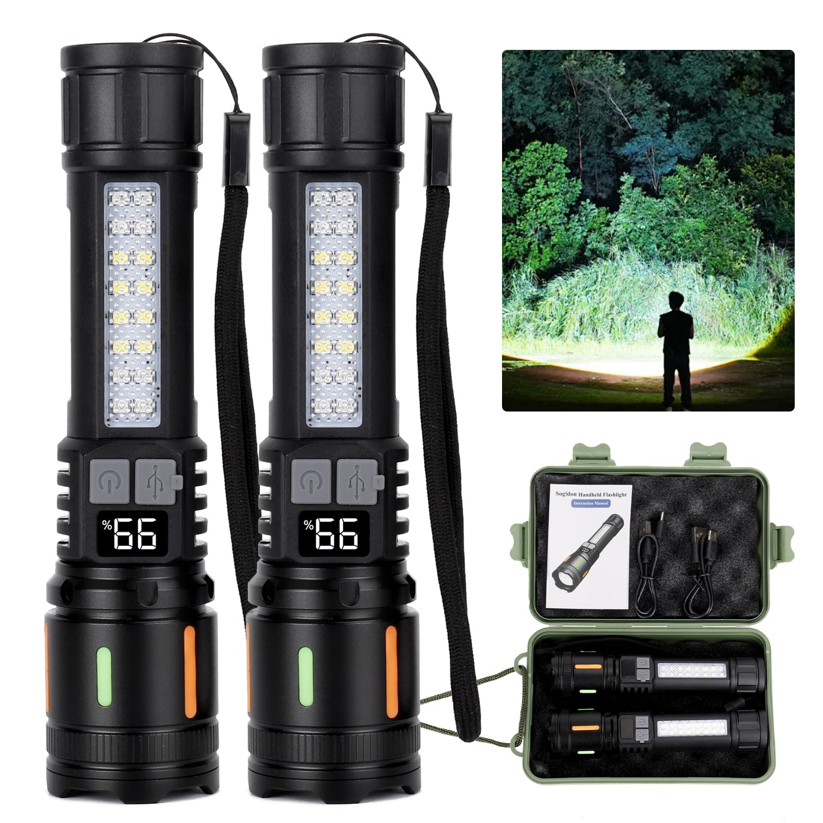 Rechargeable Flashlights High Lumens 2 Pack, Sogidon 990,000 Lumens Super Bright Led Handheld Flash light Battery Powered with 5