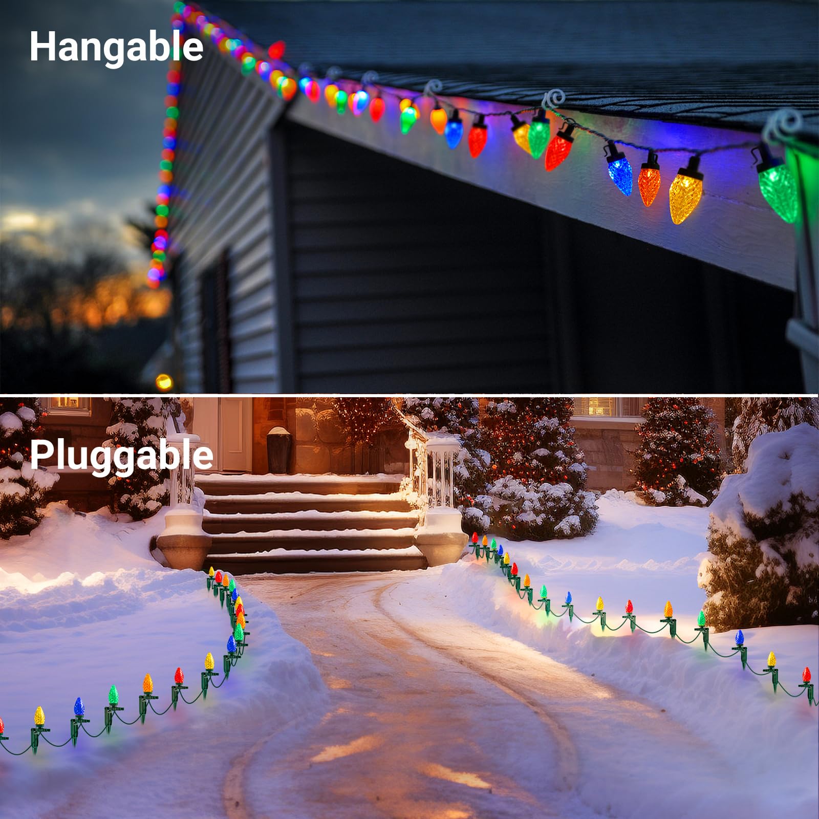 Suraielec 2 Pack Christmas Pathway Lights Outdoor, Total 50Ft 50 Led C9 Christmas Lights With Stakes, Connectable Ground Lights