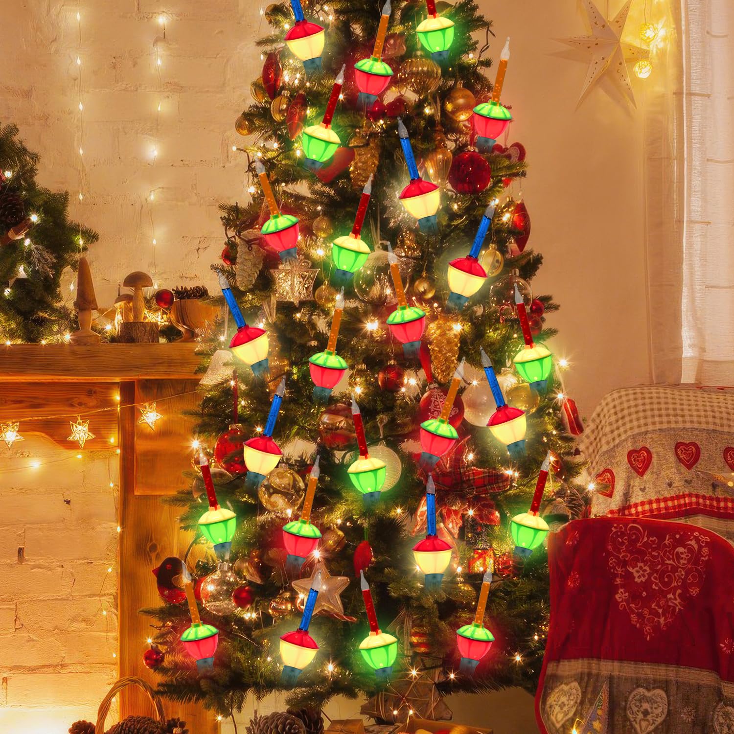 SOTOPOO Vintage Christmas Bubble Lights, 8.8 Feet, 10 Multicolor Bubbling Bulbs, Waterproof, E12 Base, 5 Watt